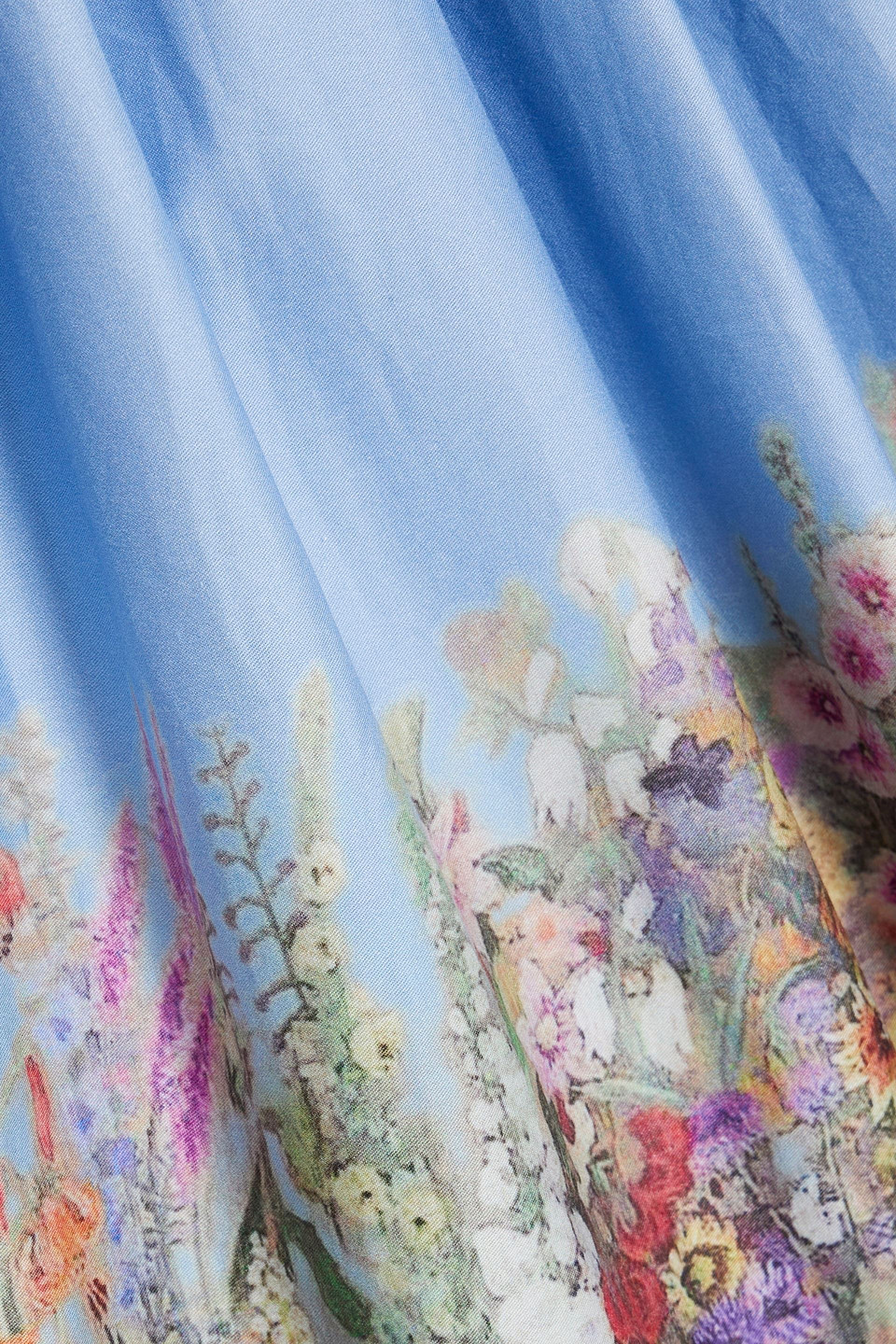 Mikael Aghal Bow-detailed Pleated Floral-print Cotton-blend Poplin Dress In Light Blue