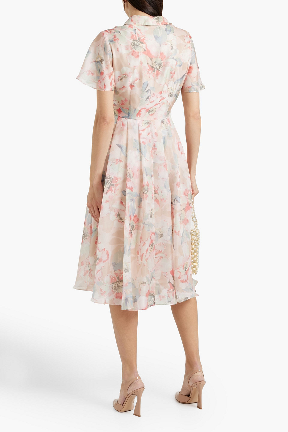 Shop Mikael Aghal Floral-print Chiffon Midi Shirt Dress In Blush