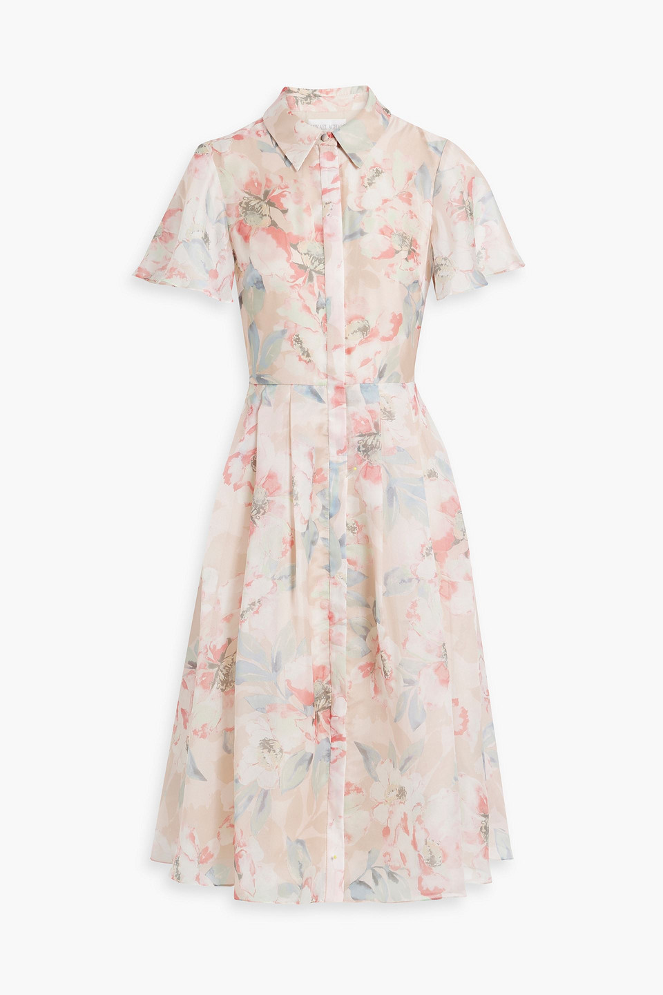 Floral-print chiffon midi shirt dress