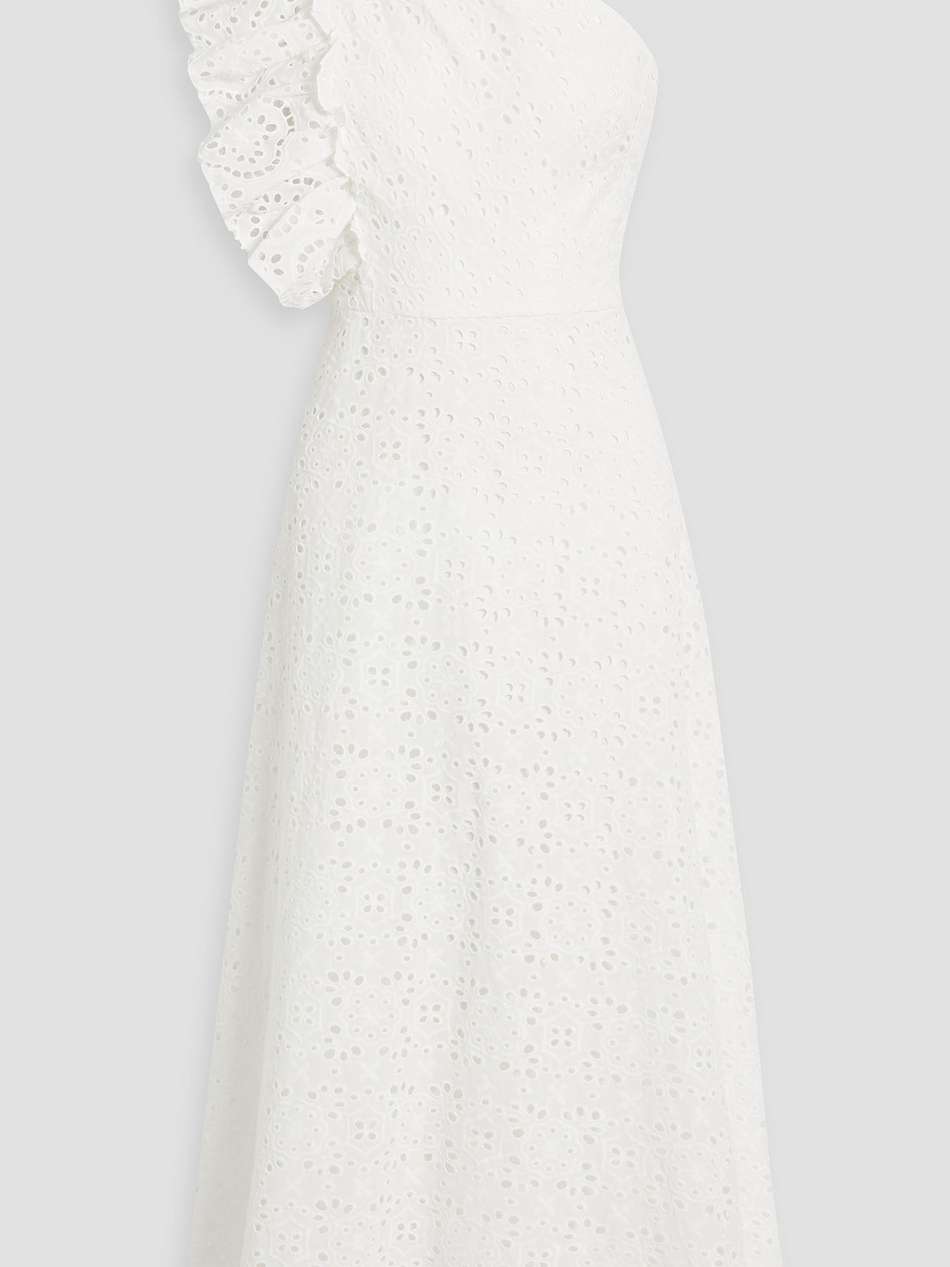 one-shoulder ruffled broderie anglaise cotton midi dress