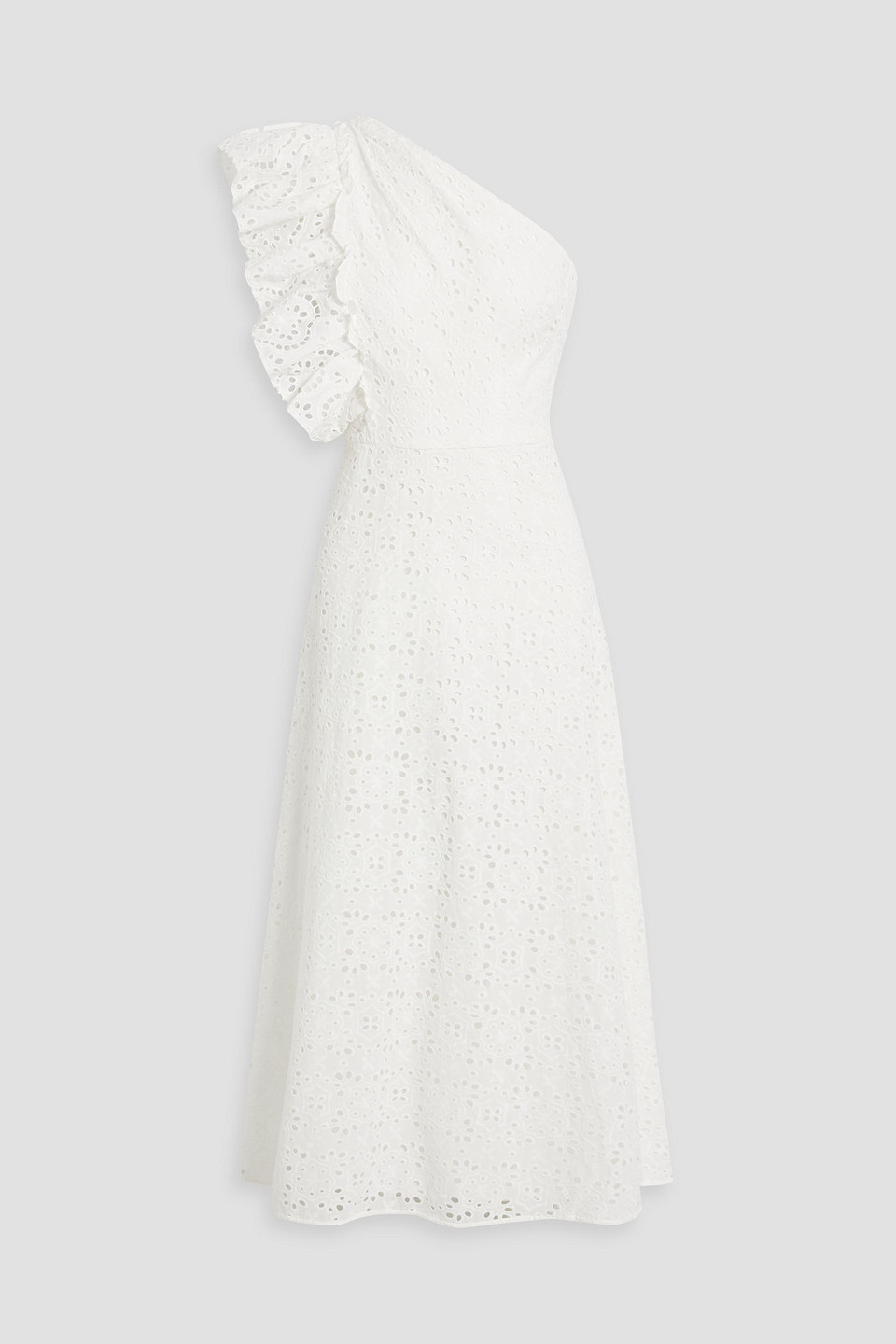 Mikael Aghal One-shoulder Ruffled Broderie Anglaise Cotton Midi Dress In Ivory