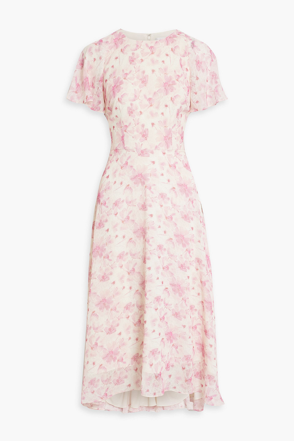 Mikael Aghal Floral-print Chiffon Midi Dress In Baby Pink