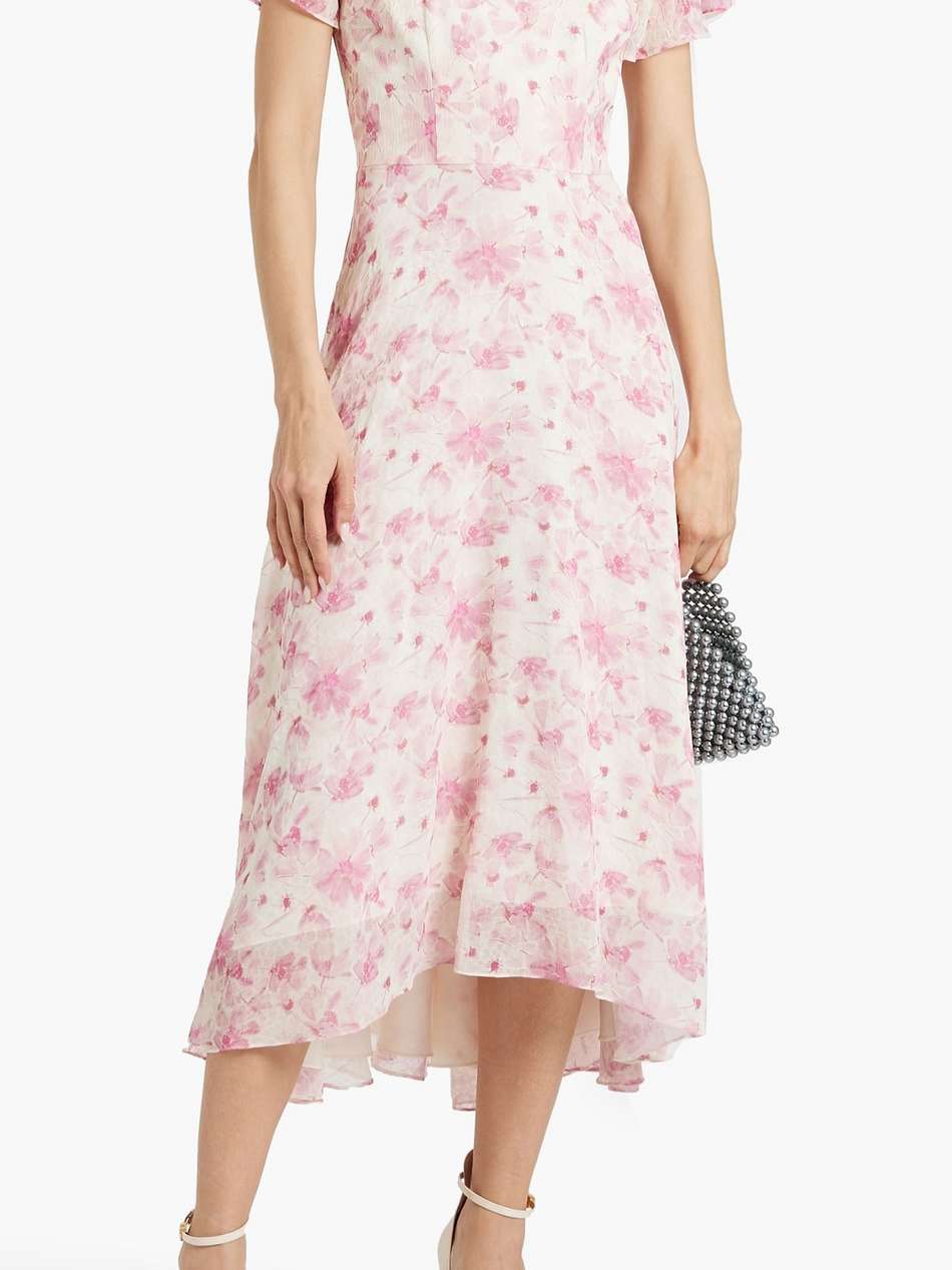 floral-print chiffon midi dress