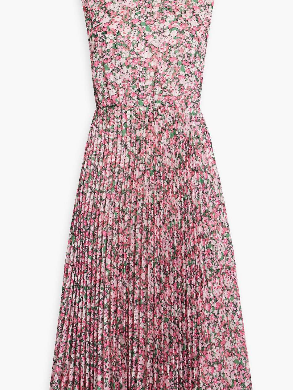 cutout pleated floral-print chiffon midi dress