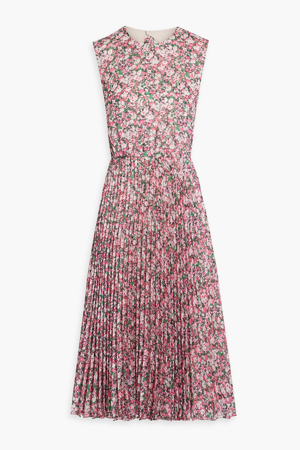 Mikael Aghal Cutout Pleated Floral-print Chiffon Midi Dress In Pink