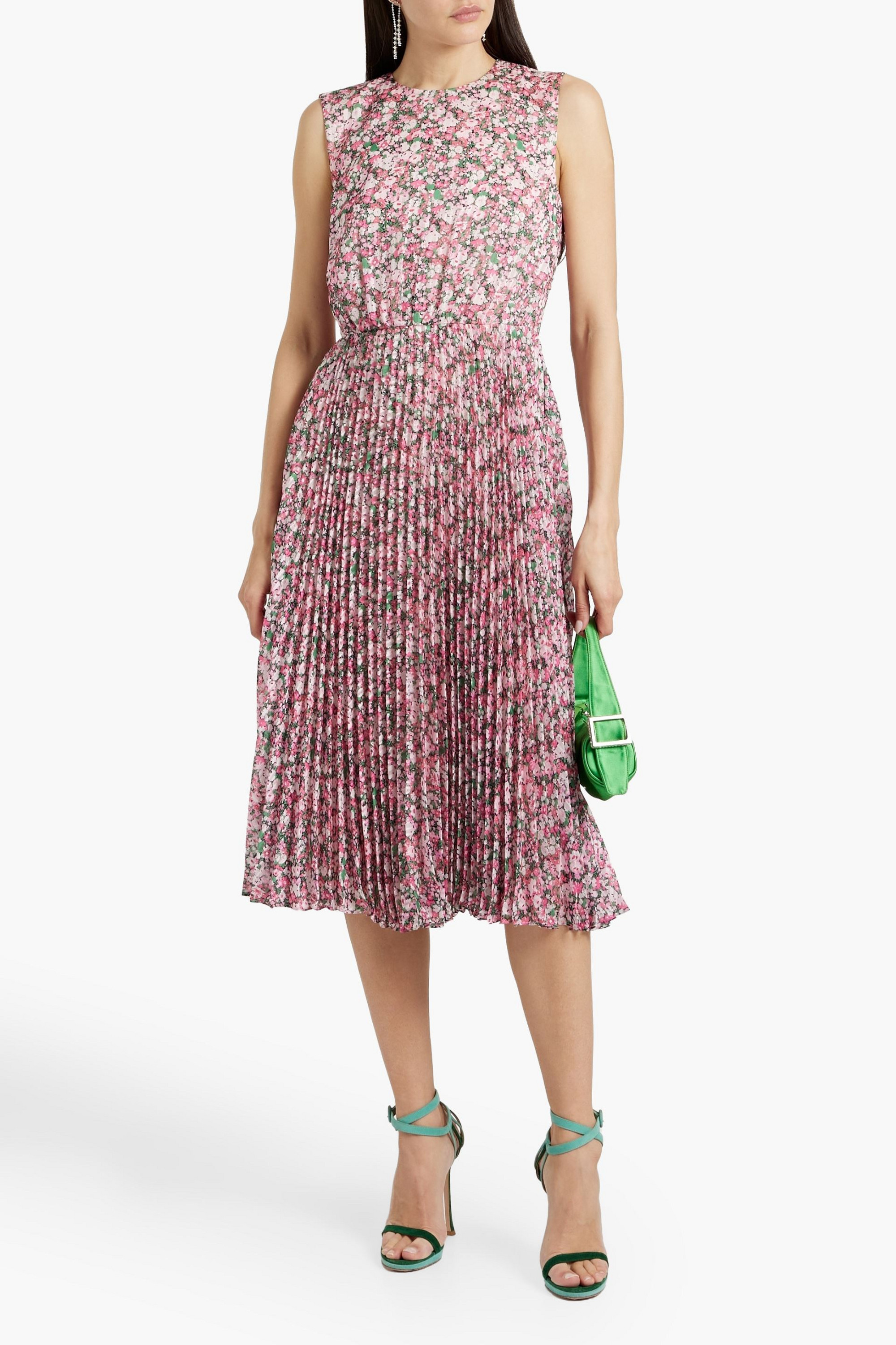 MIKAEL AGHAL Cutout pleated floral-print chiffon midi dress
