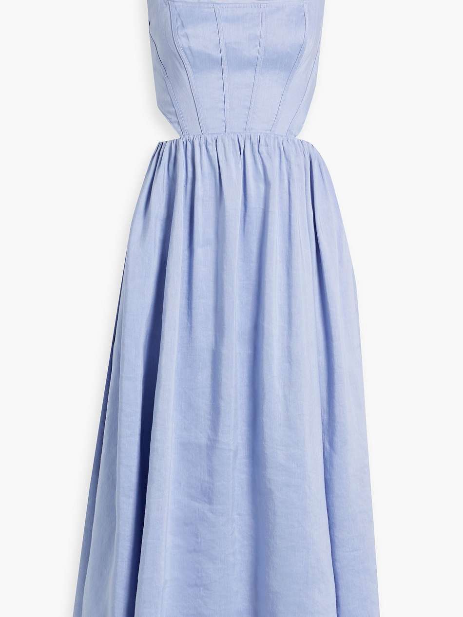 virginie cutout linen-blend midi dress