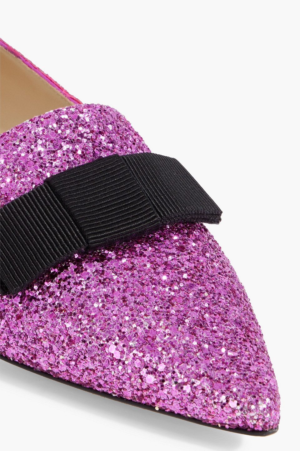 Jimmy Choo Gala Bow-detailed Glittered Leather Pointed-toe Flats In Magenta