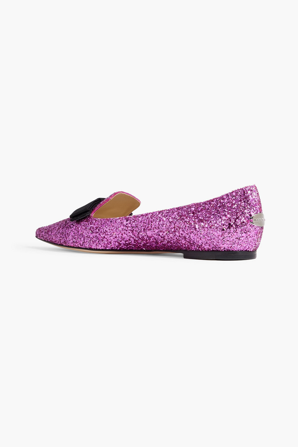 Jimmy Choo Gala Bow-detailed Glittered Leather Pointed-toe Flats In Magenta