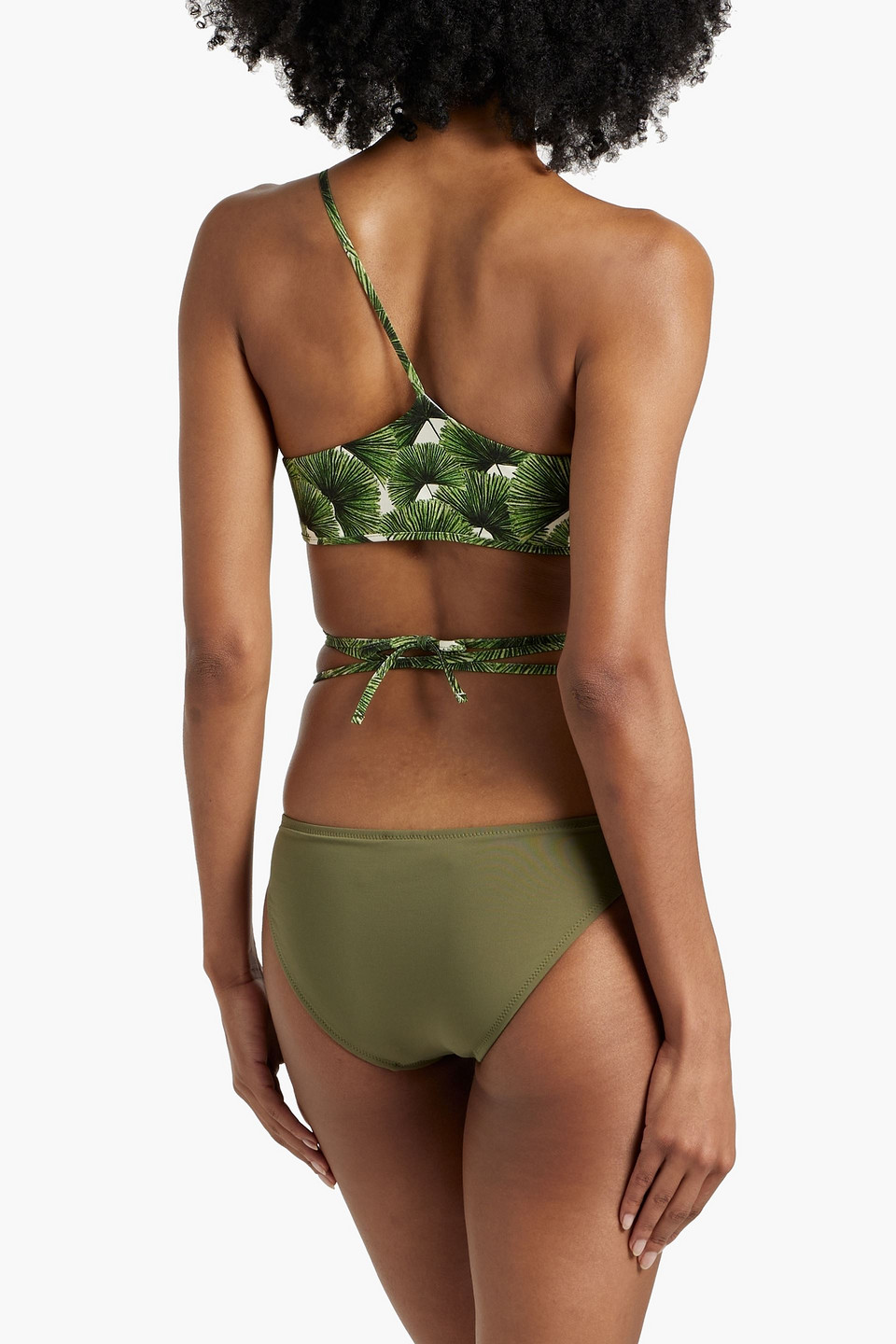 Shop Agua By Agua Bendita Asucena Palma Mangle Dia One-shoulder Printed Bikini Top In Forest Green