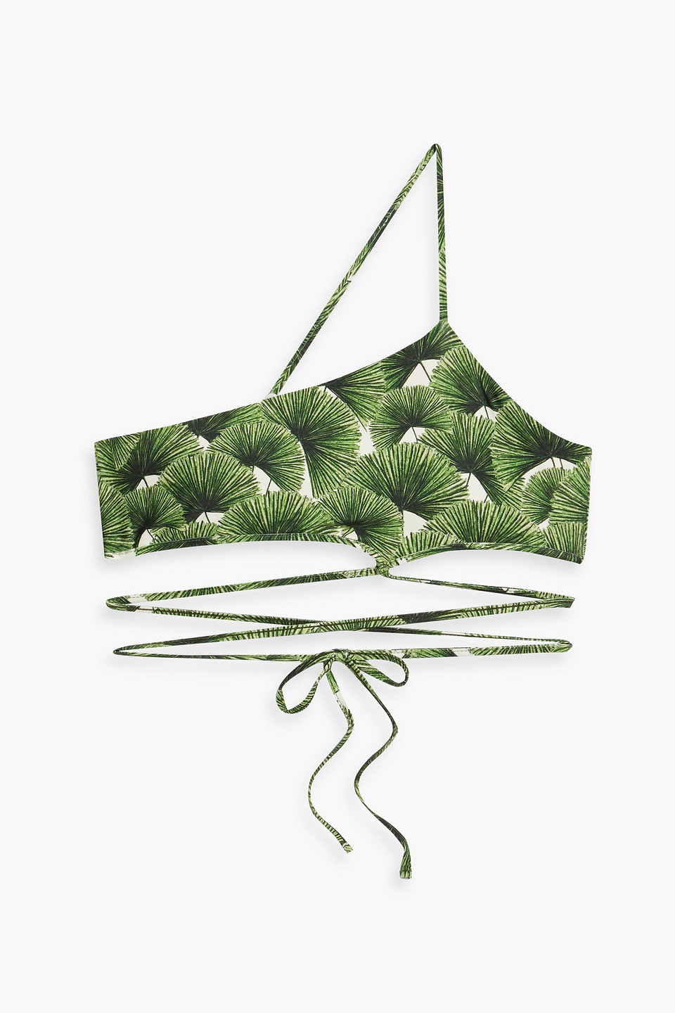 Shop Agua By Agua Bendita Asucena Palma Mangle Dia One-shoulder Printed Bikini Top In Forest Green