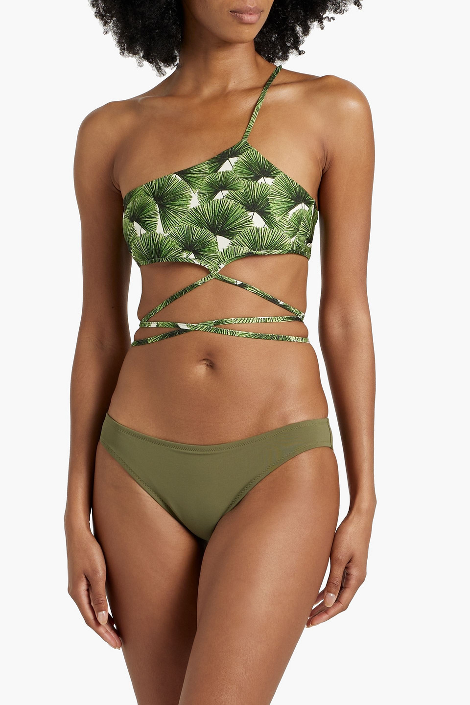 Shop Agua By Agua Bendita Asucena Palma Mangle Dia One-shoulder Printed Bikini Top In Forest Green