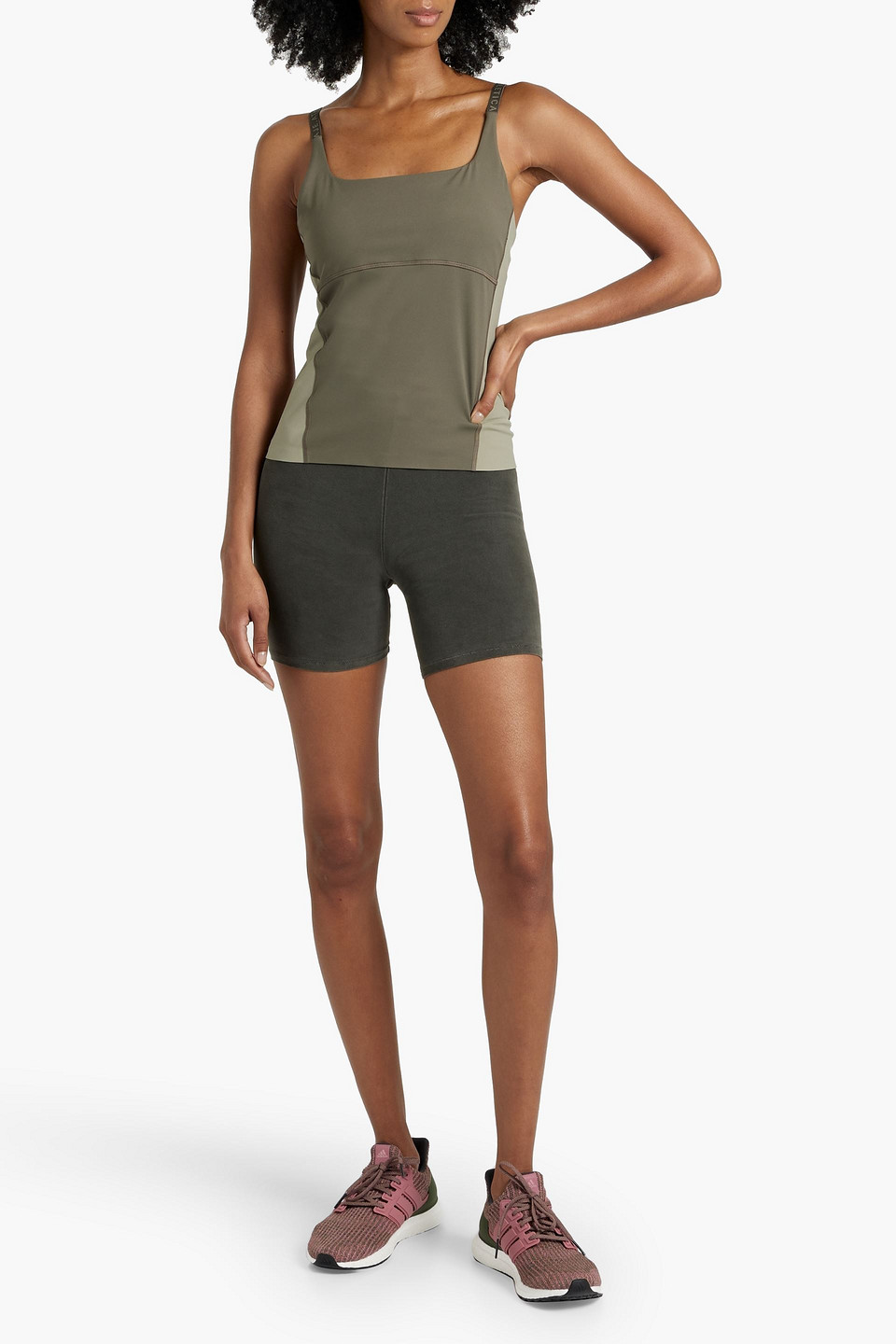 Shop Aje Two-tone Stretch-jersey Tank In Army Green