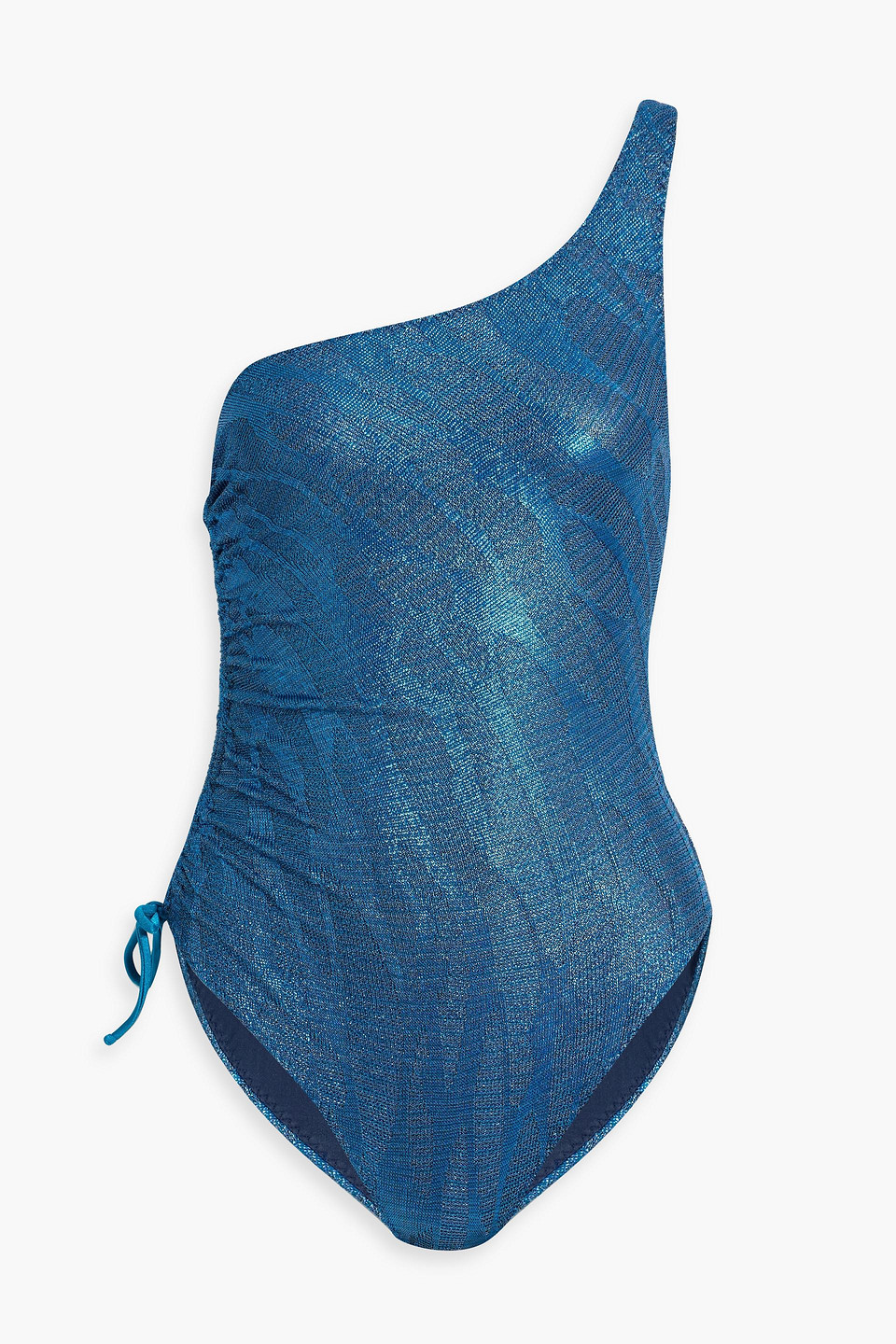 Missoni One-shoulder Metallic Crochet-knit Swimsuit In Blue