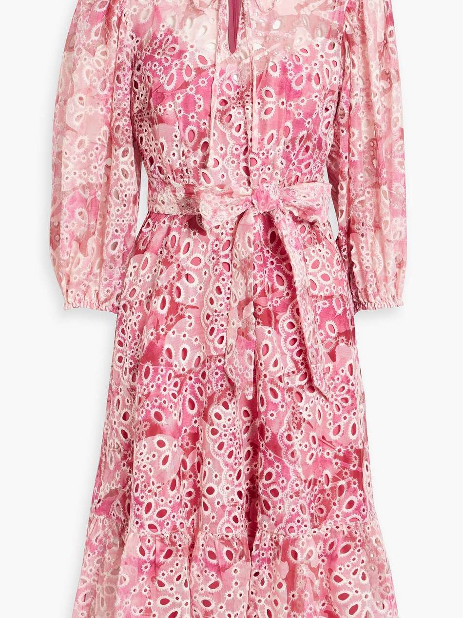 ruffled printed broderie anglaise midi dress