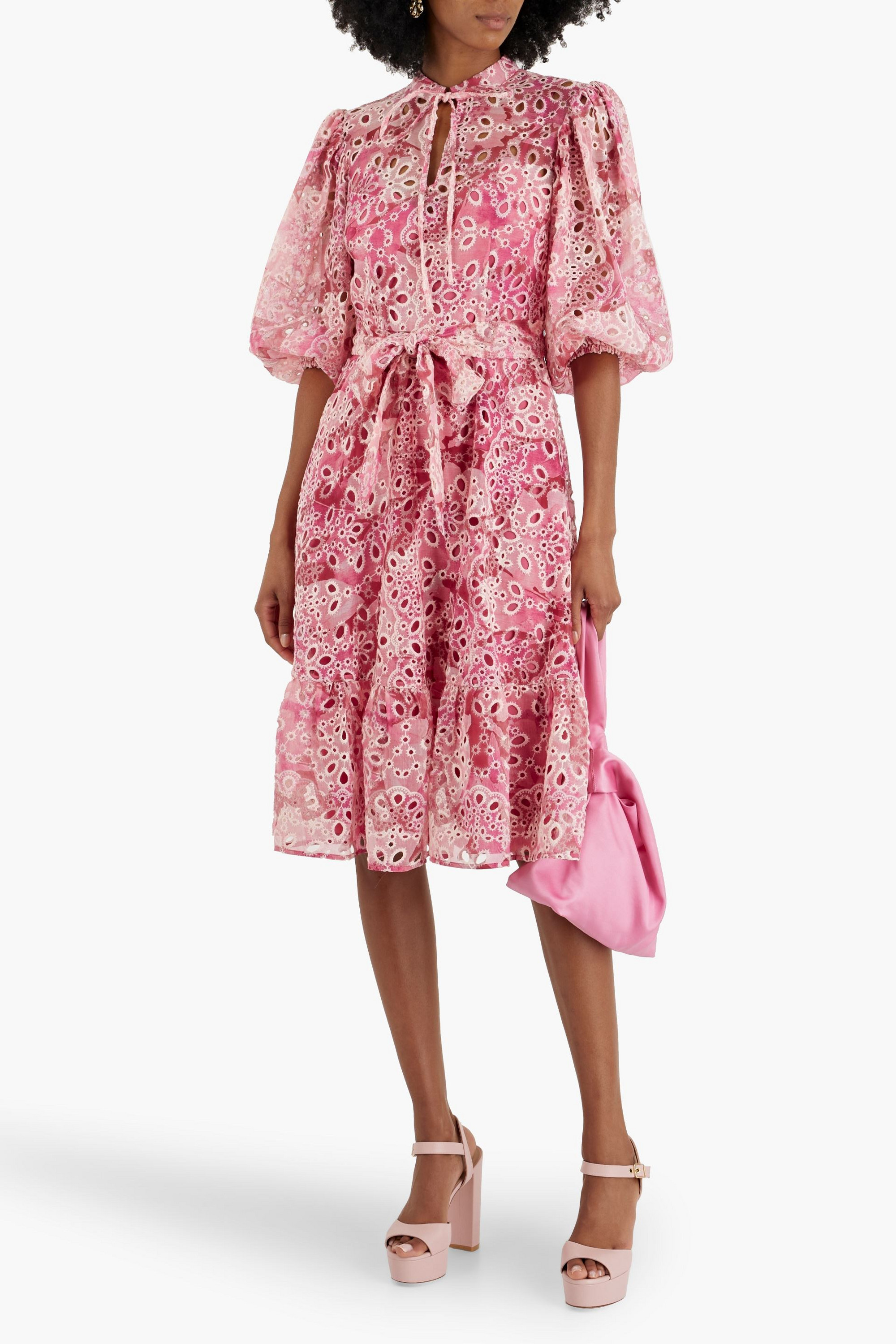 MIKAEL AGHAL Ruffled printed broderie anglaise midi dress