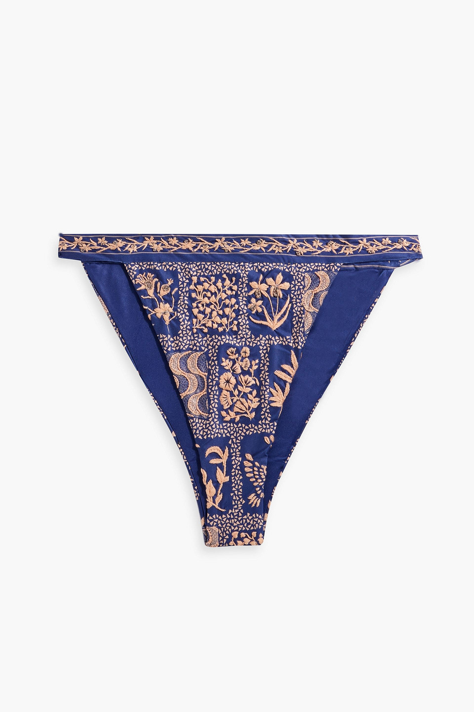 Agua By Agua Bendita Lluvia Ipanema Indigo Embroidered Mid-rise Bikini Briefs In Navy