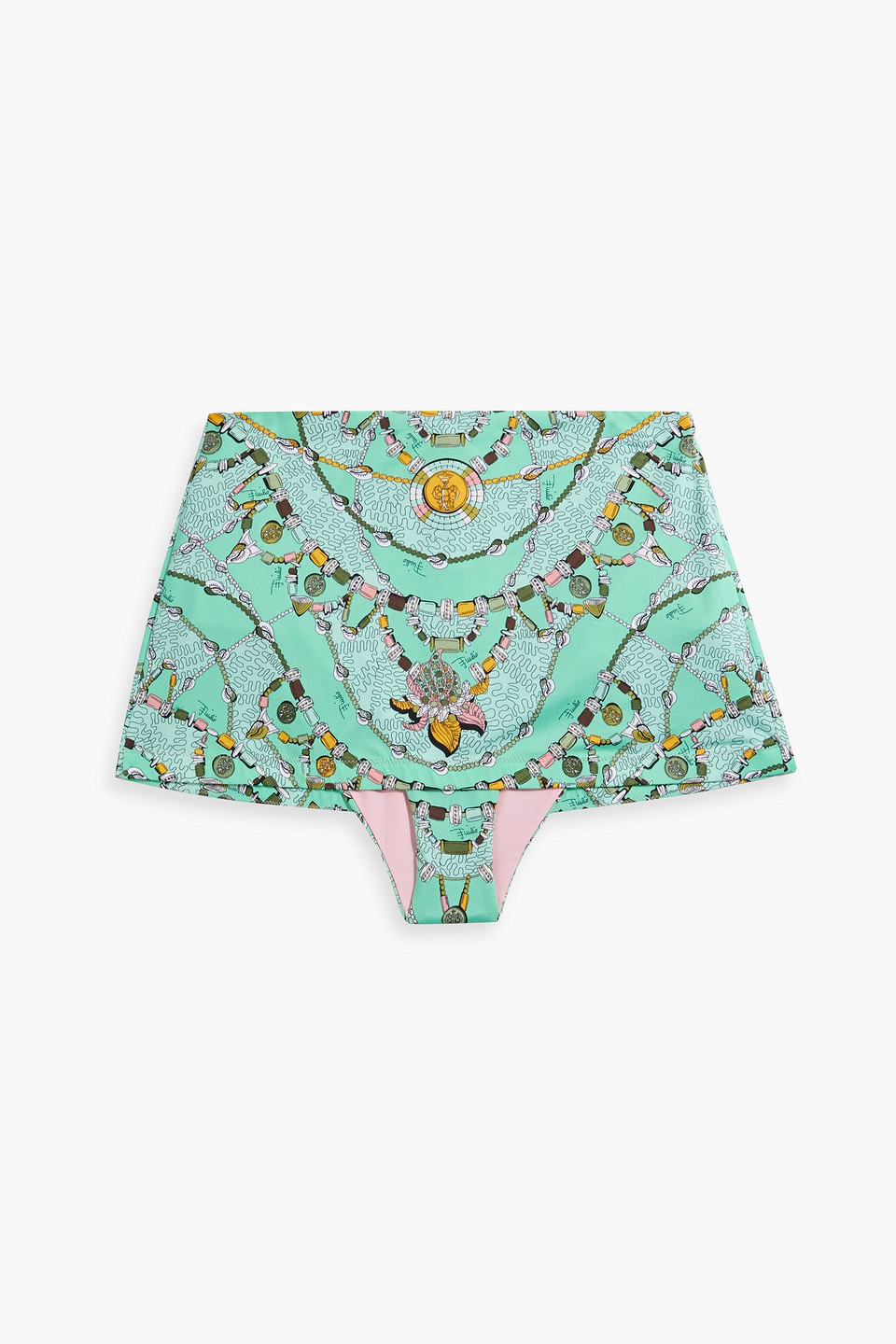 Skirt-effect printed high-rise bikini briefs