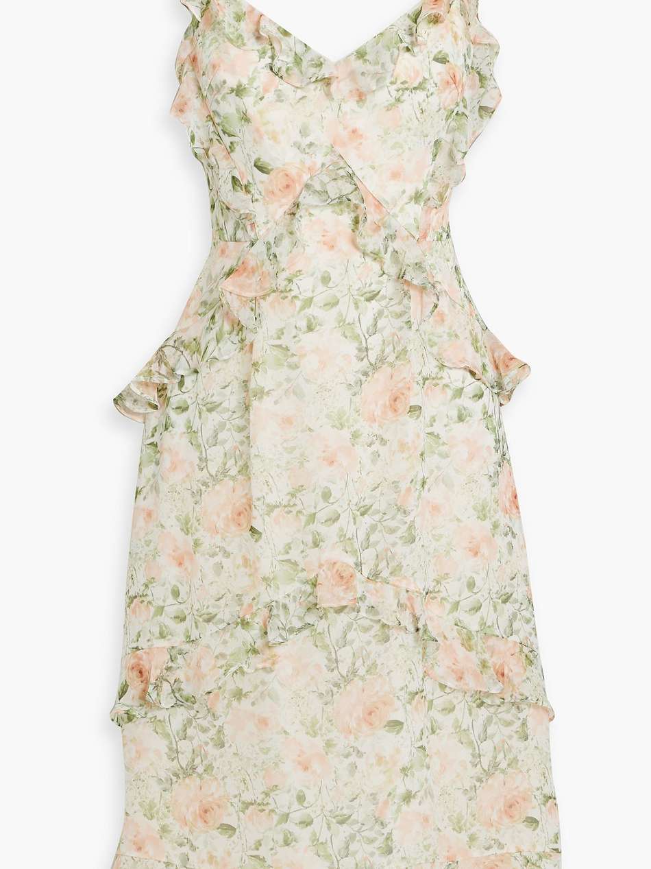 ruffled floral-print chiffon dress