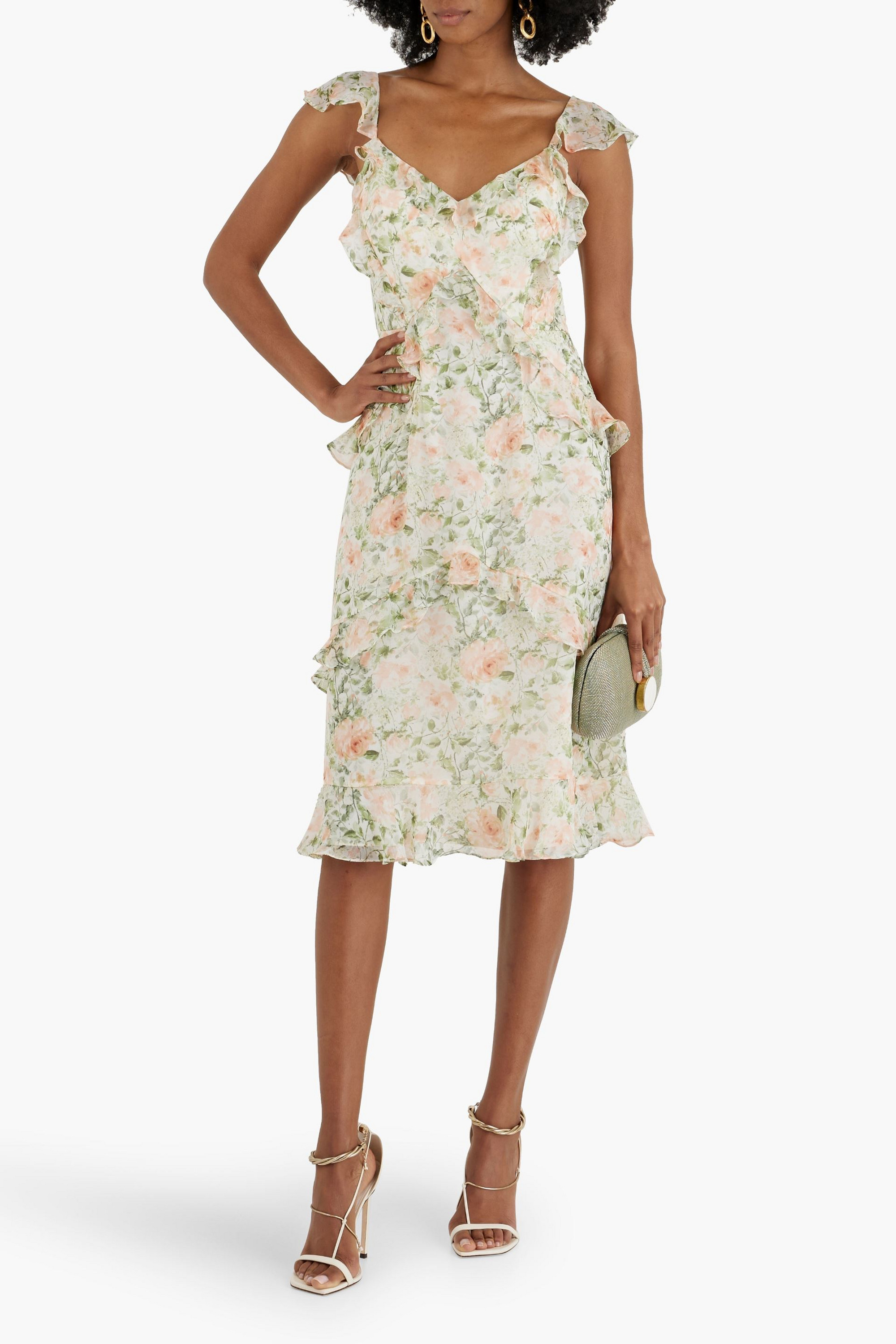 MIKAEL AGHAL Ruffled floral-print chiffon dress