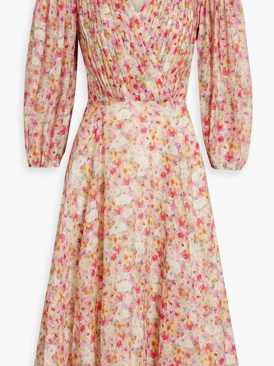 pleated floral-print chiffon midi dress