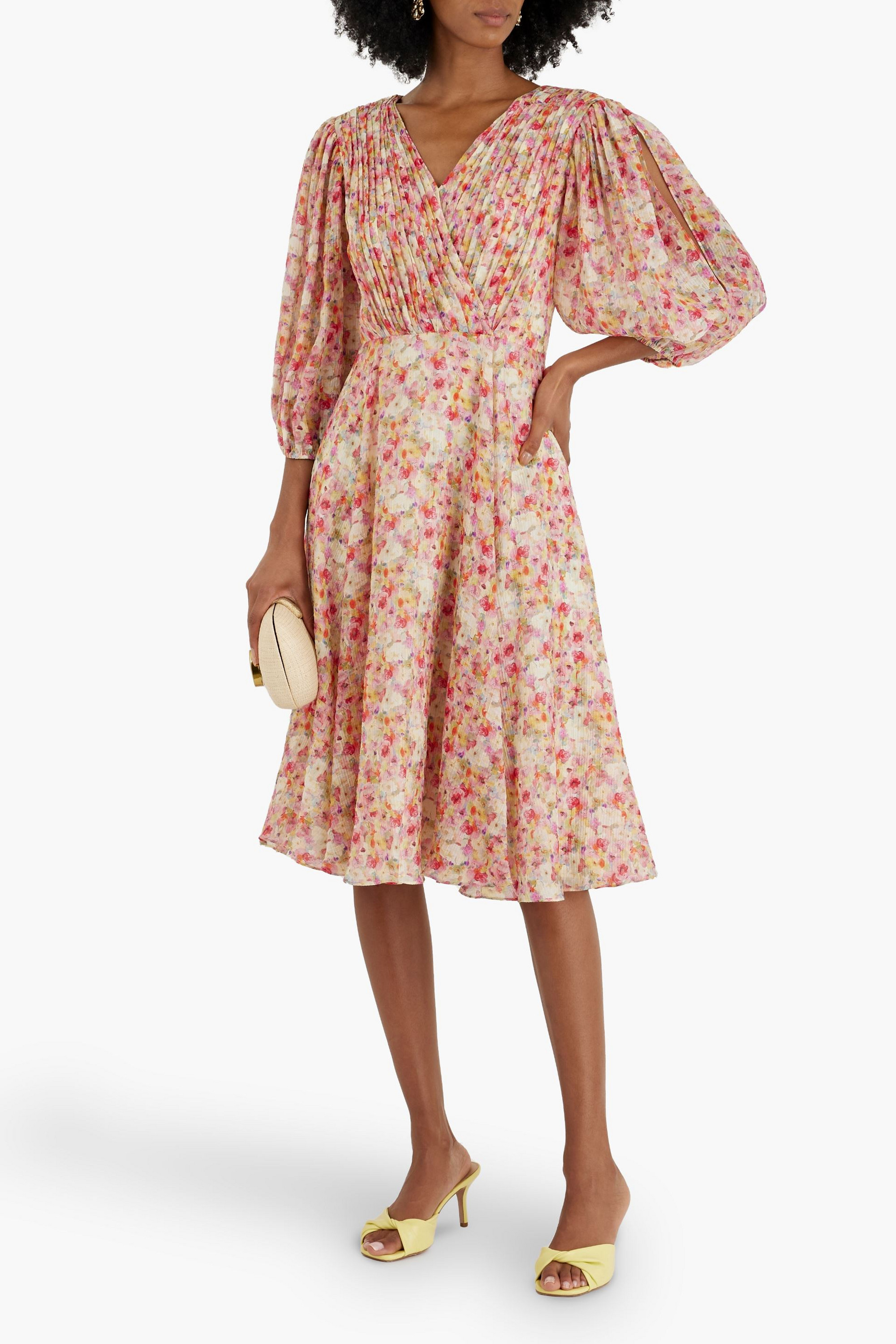 MIKAEL AGHAL Pleated floral-print chiffon midi dress