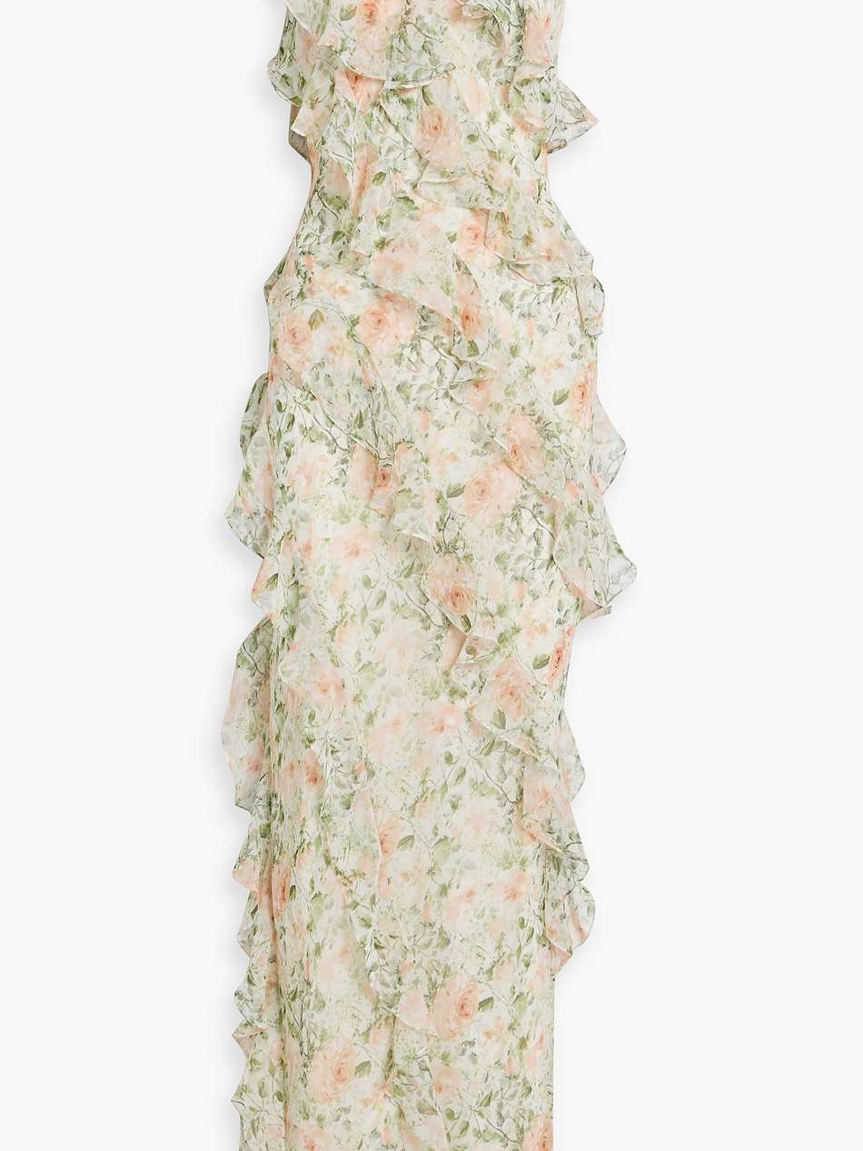 ruffled floral-print chiffon maxi dress