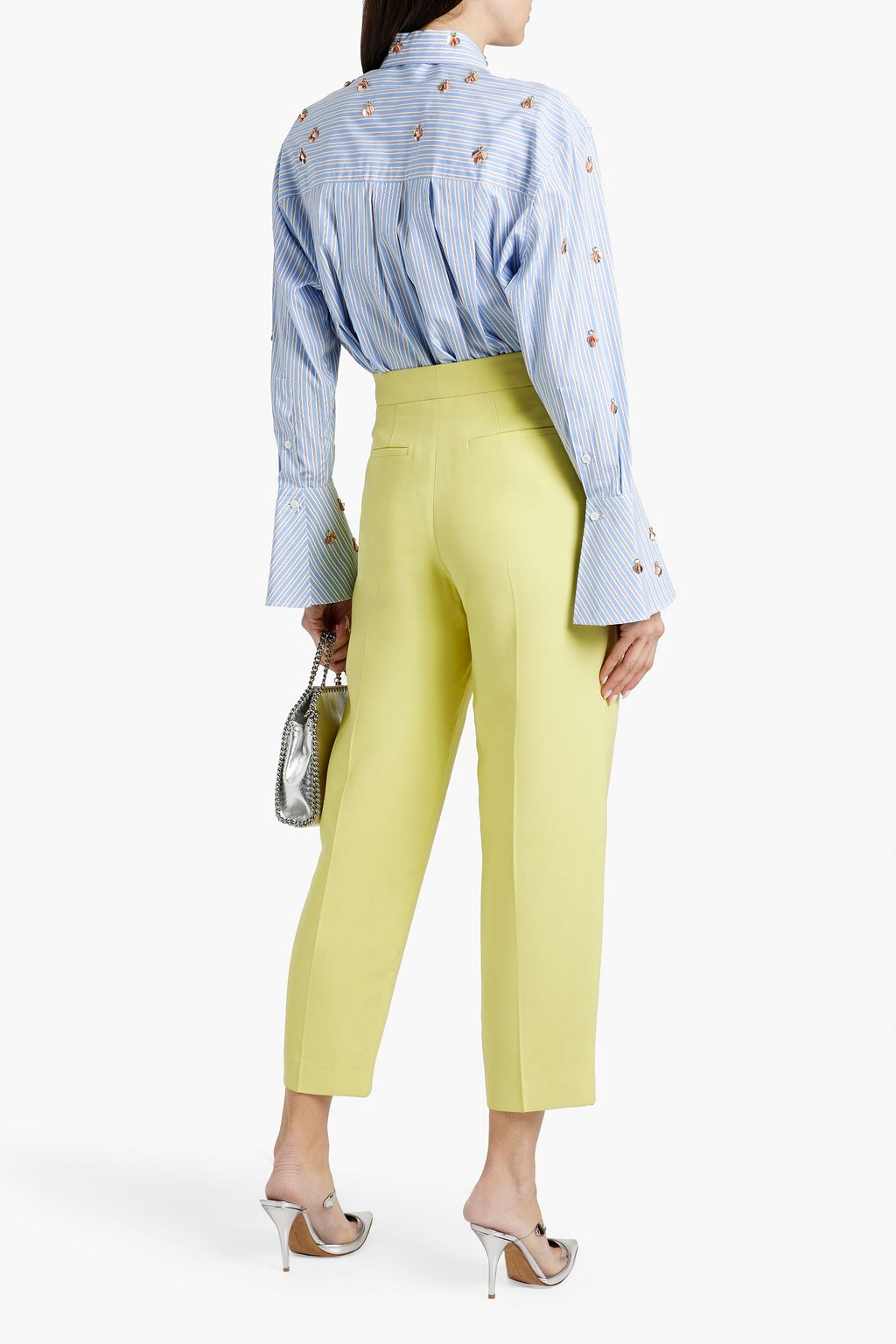 VALENTINO GARAVANI Embellished pussy-bow striped cotton-poplin shirt