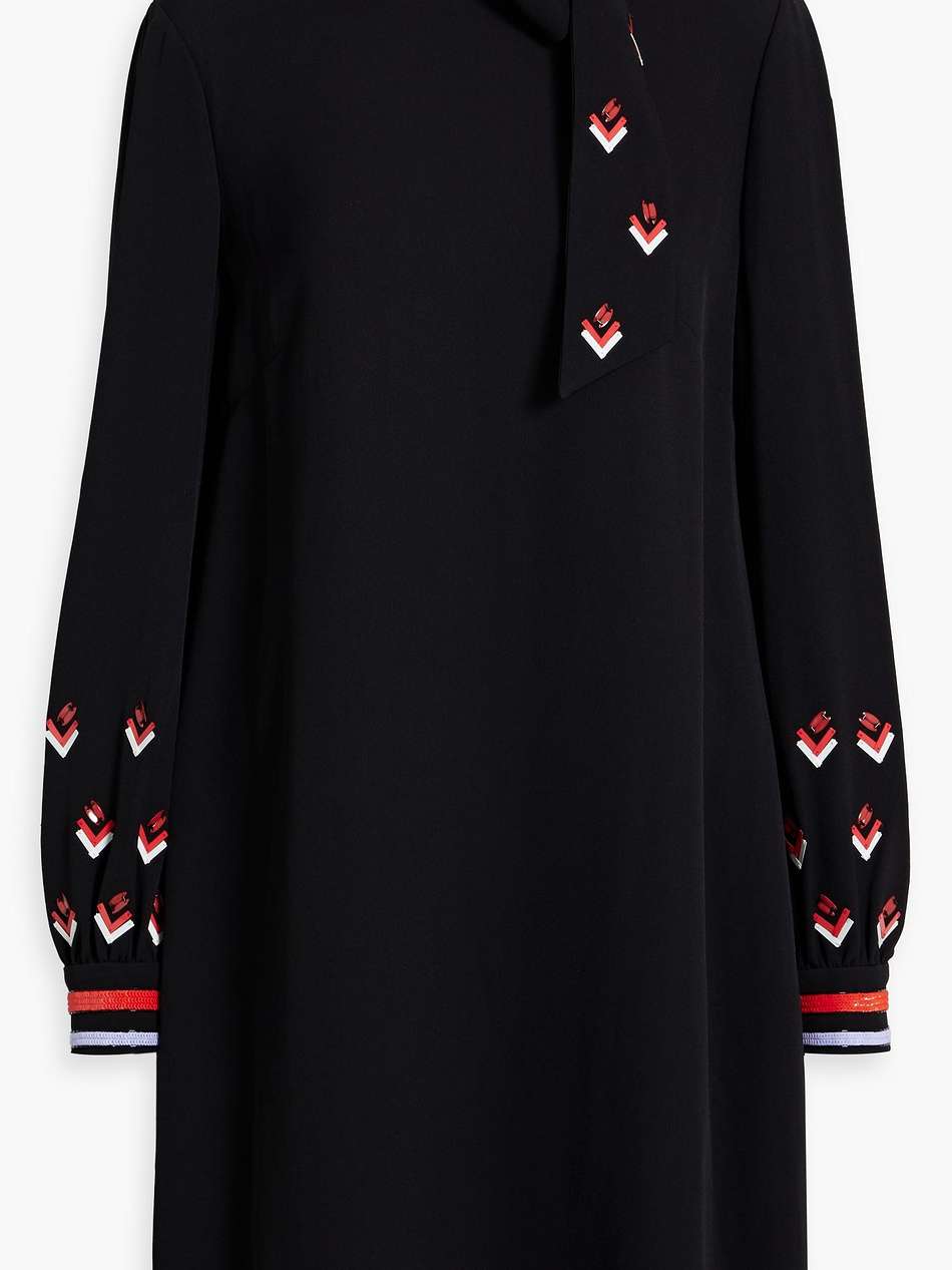 embellished pussy-bow crepe mini dress