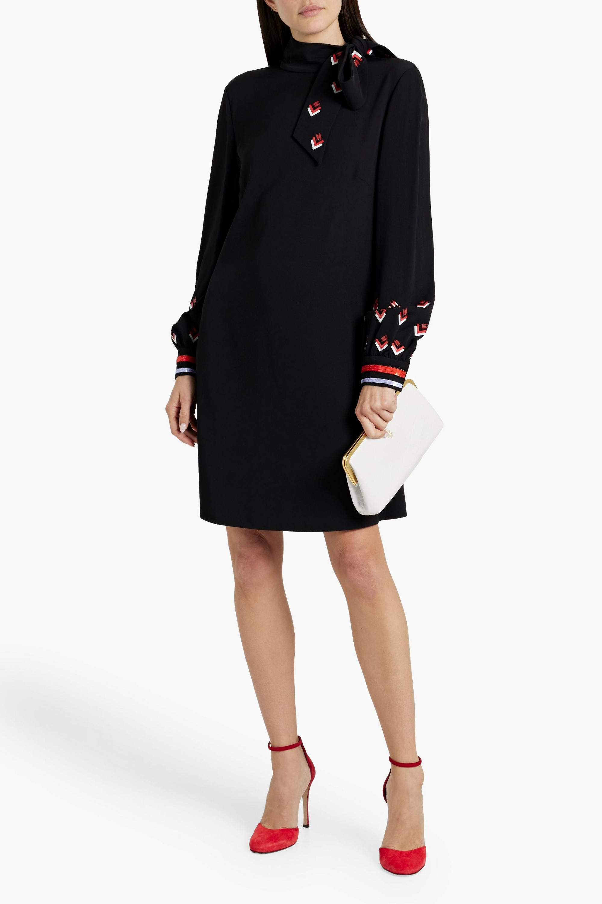 Valentino Garavani Embellished pussy-bow crepe mini dress