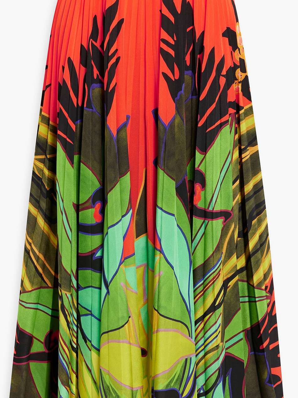 pleated printed silk-crepe maxi skirt