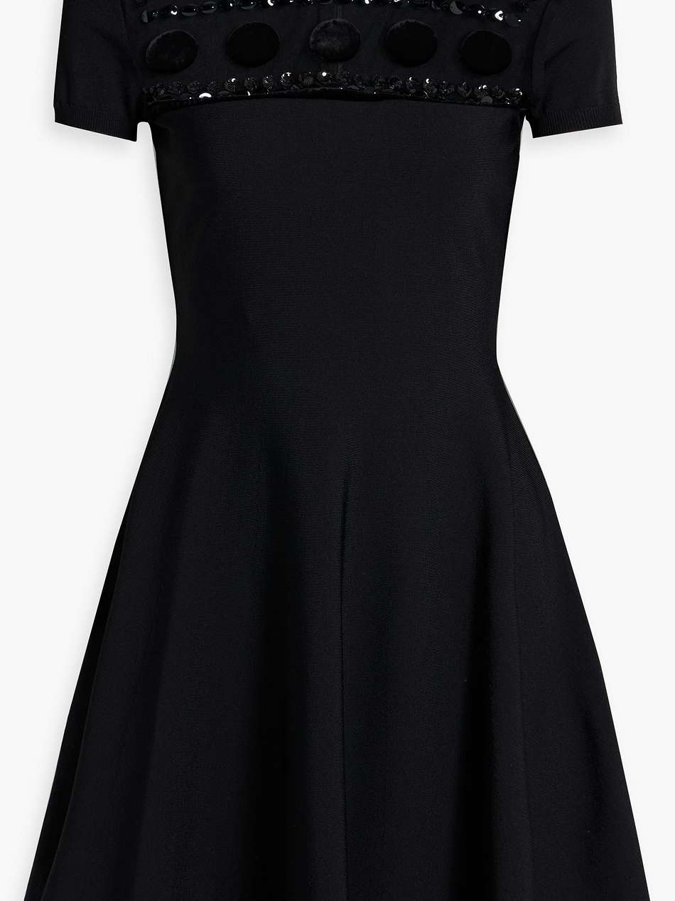 embellished tulle-paneled knitted mini dress
