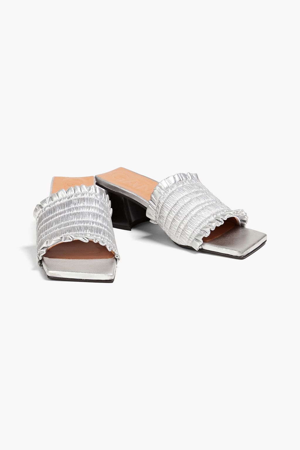 GANNI Shirred metallic mules