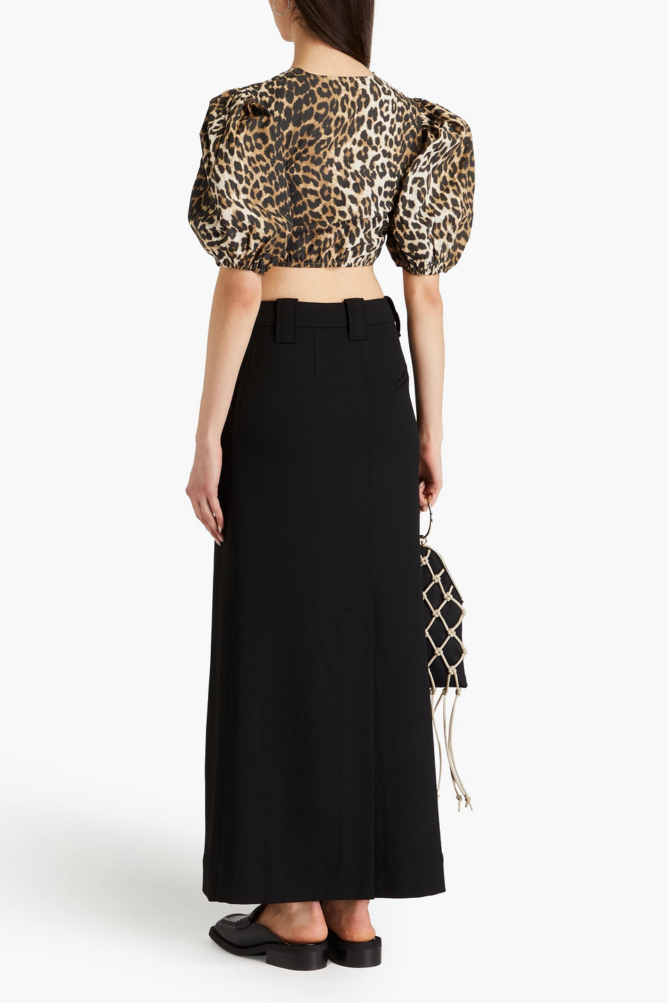 Shop Ganni Cropped Leopard-print Cotton-poplin Top In Animal Print