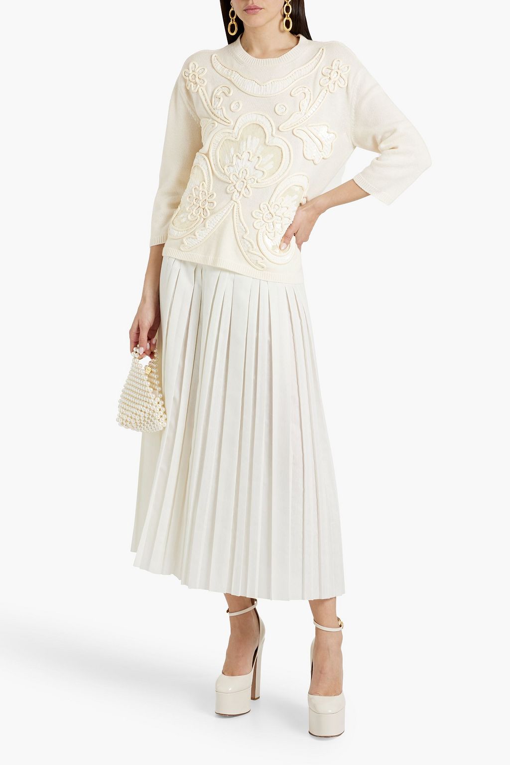 VALENTINO GARAVANI Embellished wool and cashmere-blend sweater