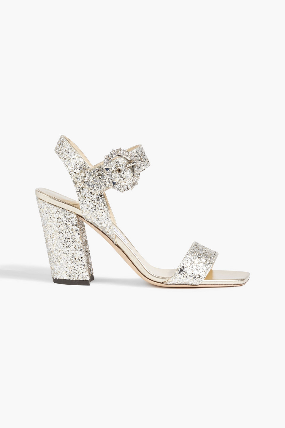 Jimmy Choo Maysa 85 Embellished Glittered Woven Sandals In Silver
