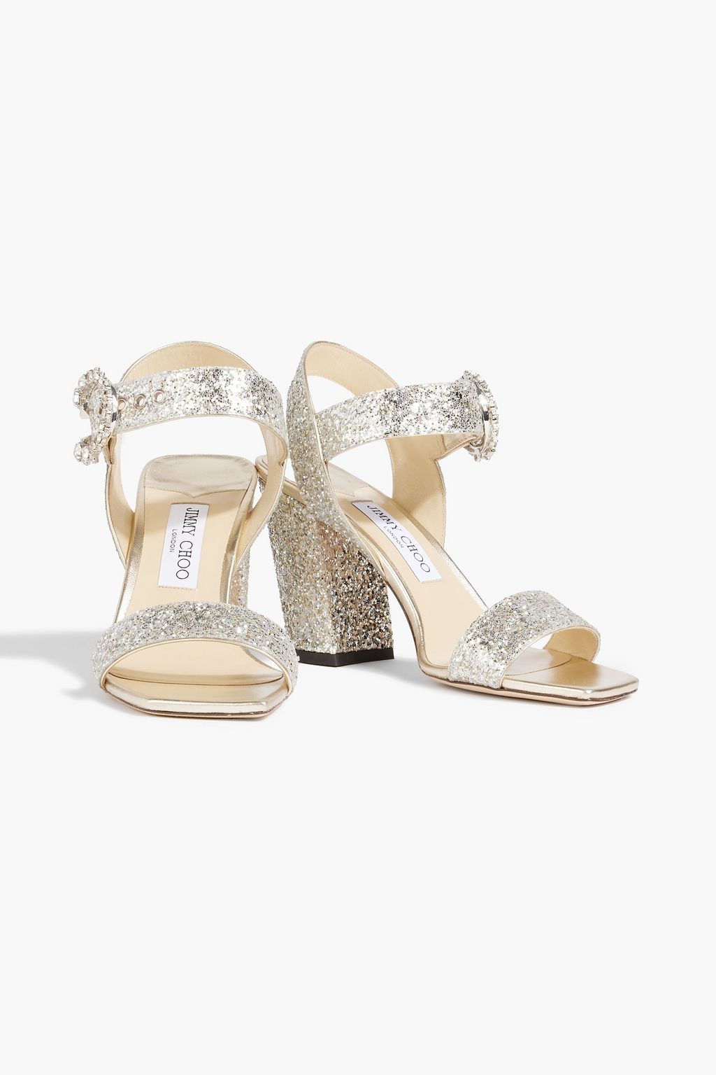 JIMMY CHOO Maysa 85 embellished glittered woven sandals
