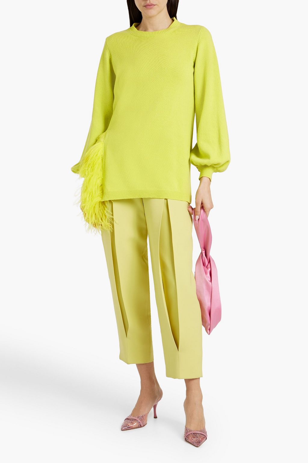 VALENTINO GARAVANI Feather-trimmed wool and cashmere sweater