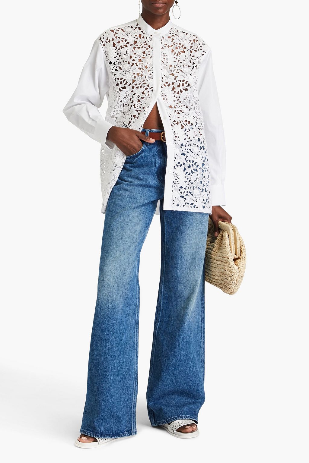VALENTINO GARAVANI Cotton-blend poplin and guipure lace shirt