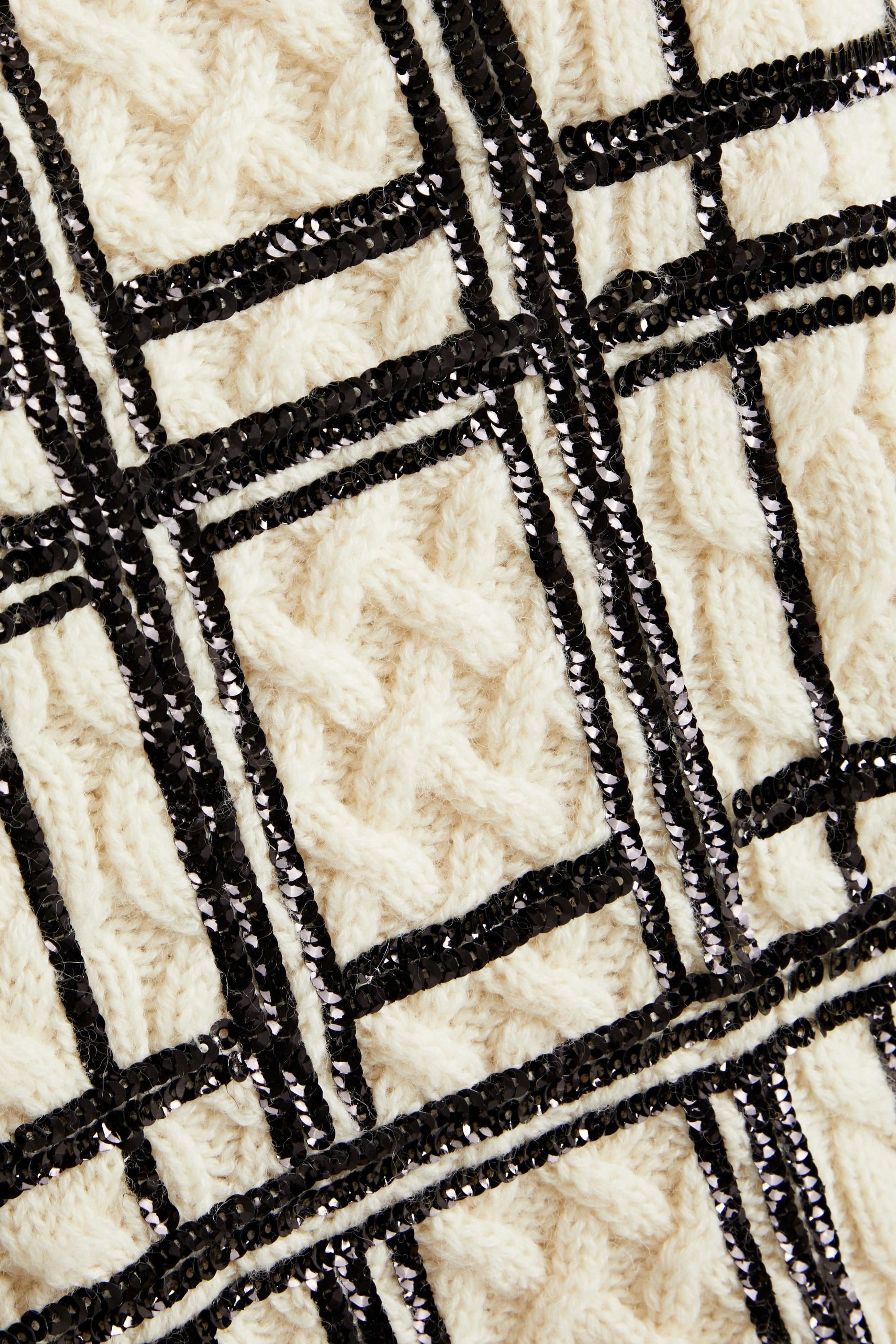 Valentino Garavani Sequin-embellished checked cable-knit wool sweater