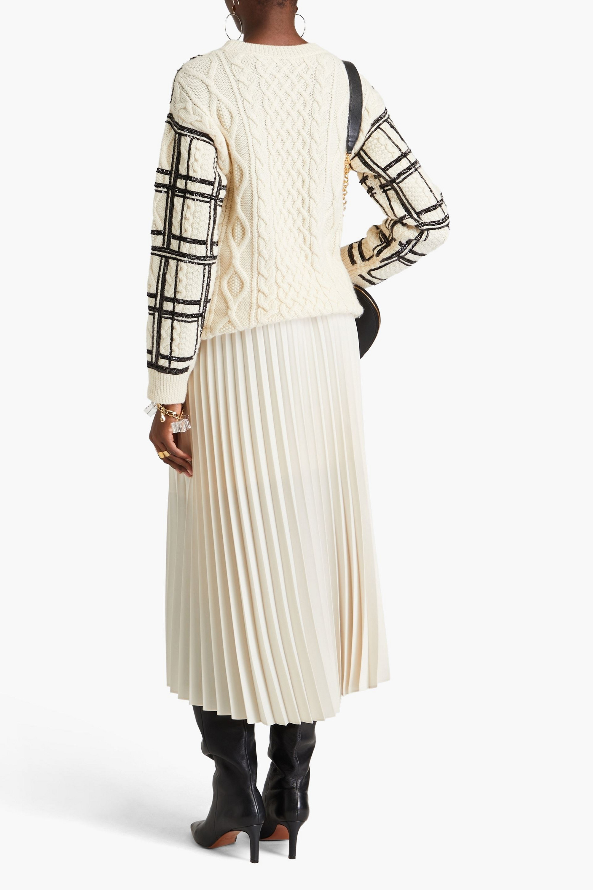 Valentino Garavani Sequin-embellished checked cable-knit wool sweater