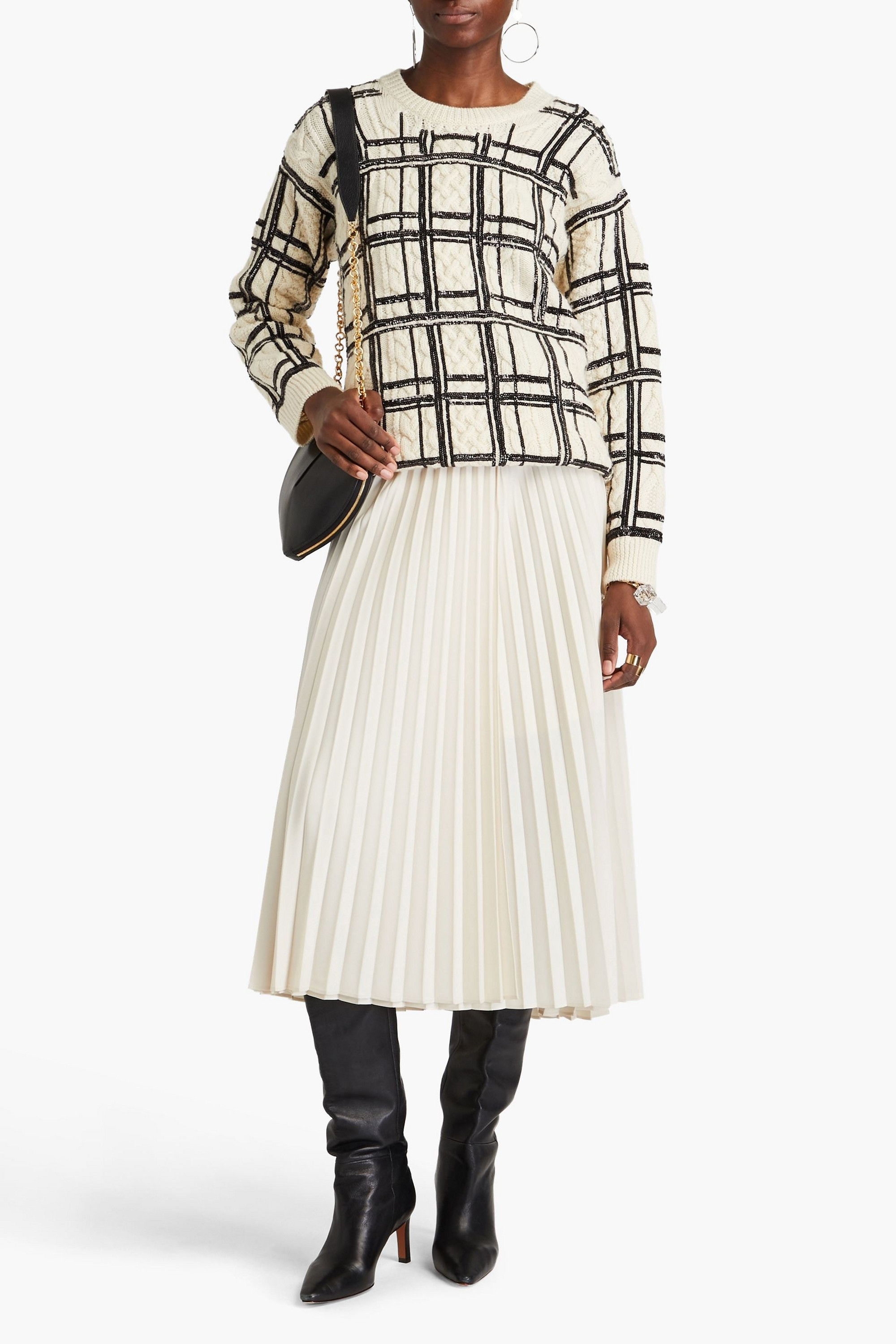 Valentino Garavani Sequin-embellished checked cable-knit wool sweater