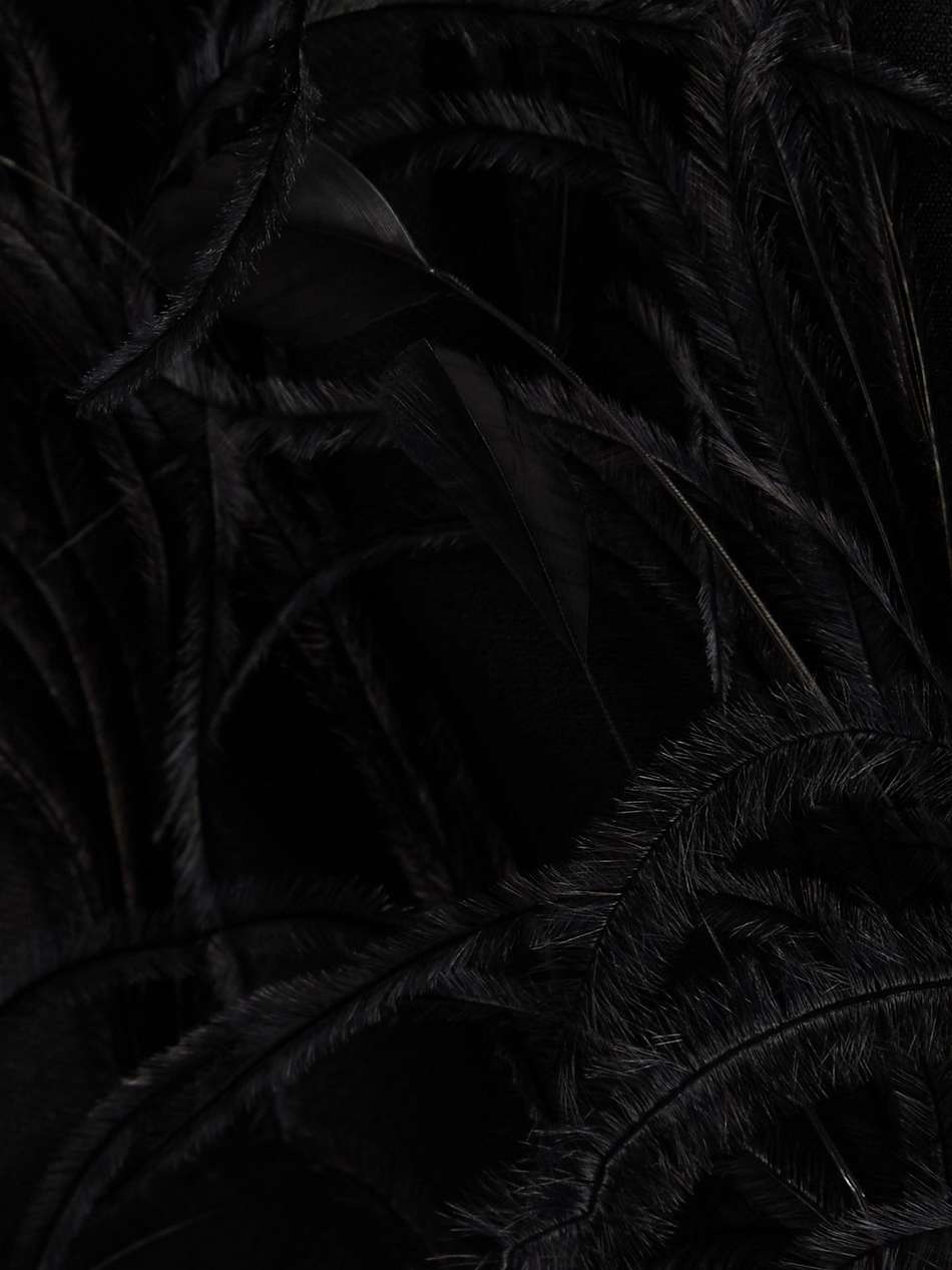 off-the-shoulder feather-embellished wool and silk-blend crepe mini dress