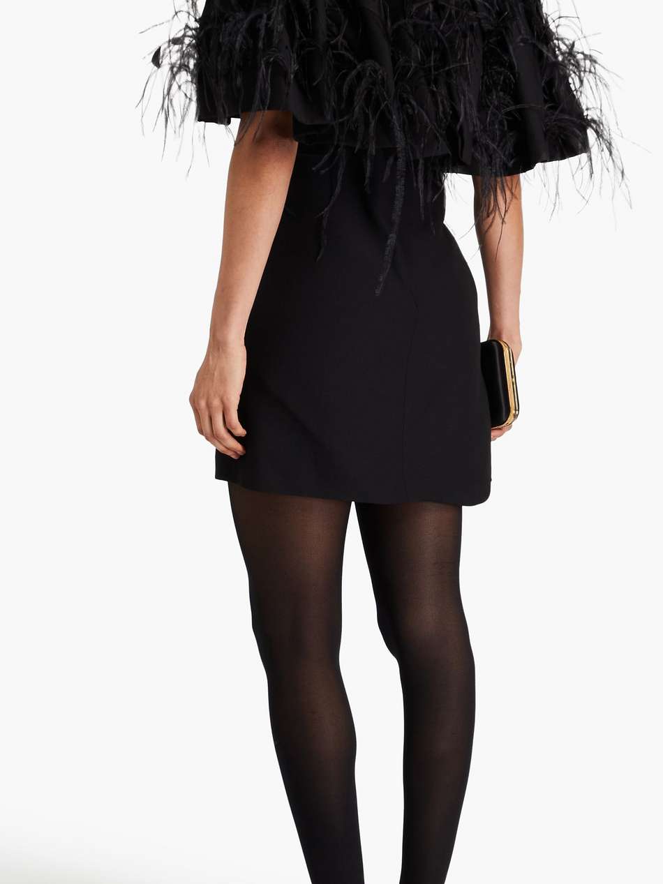 off-the-shoulder feather-embellished wool and silk-blend crepe mini dress