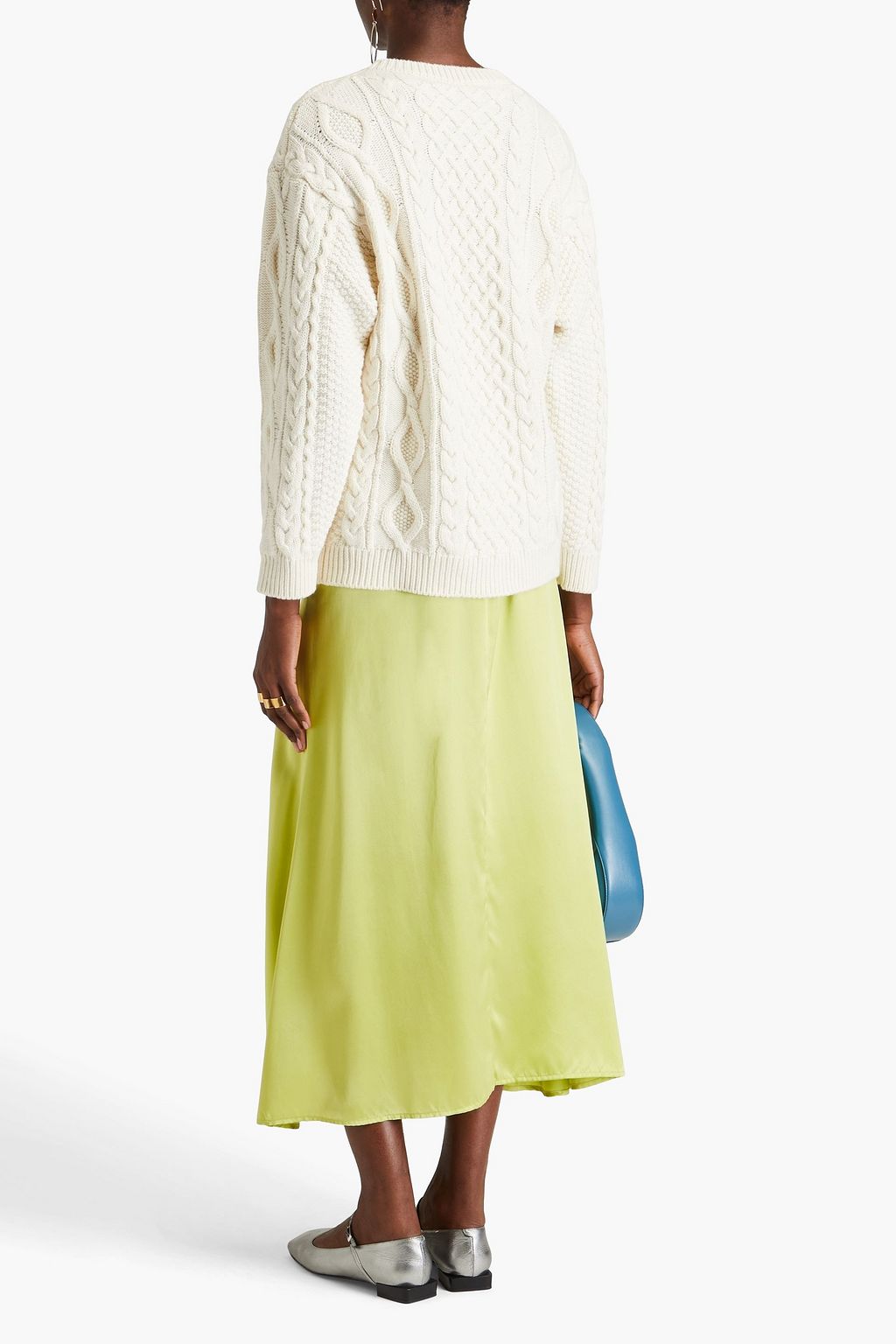 VALENTINO GARAVANI Lace-trimmed cable-knit wool and cashmere-blend sweater