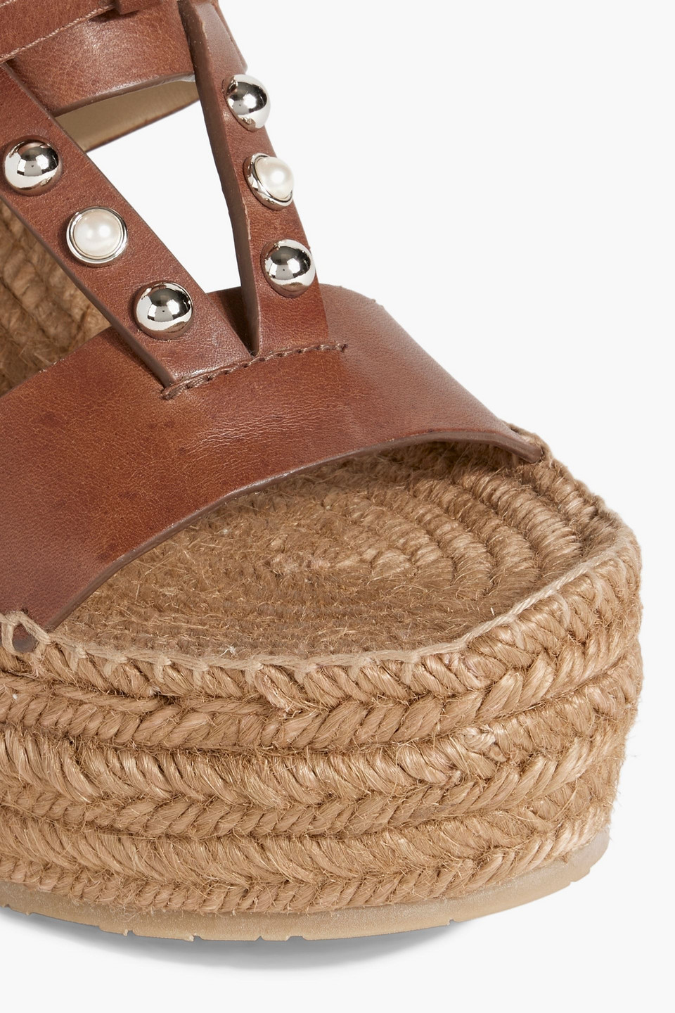 Shop Jimmy Choo Danica 110 Studded Leather Espadrille Wedge Sandals In Brown