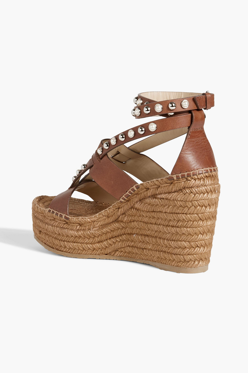 Shop Jimmy Choo Danica 110 Studded Leather Espadrille Wedge Sandals In Brown