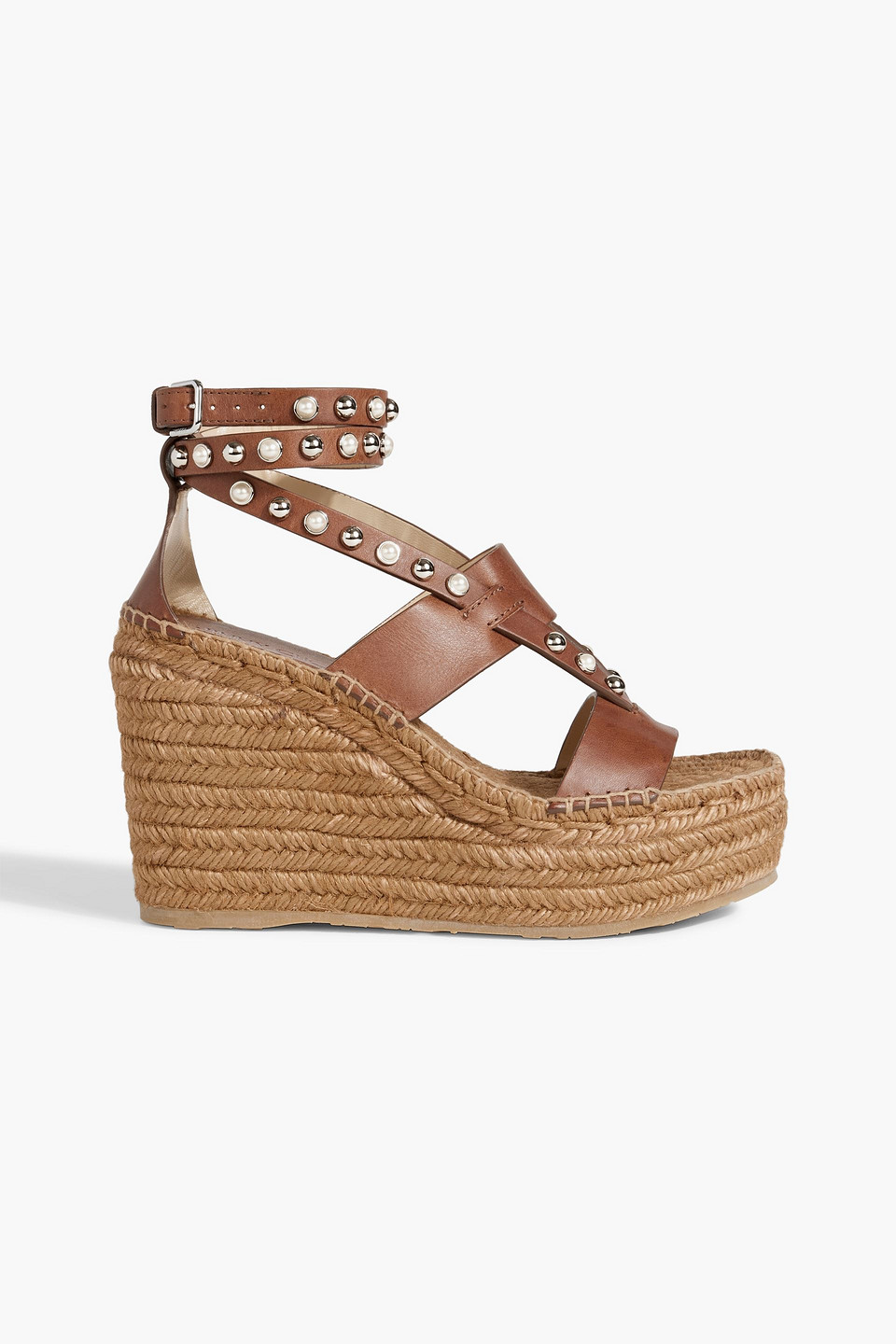 Jimmy Choo Danica 110 Studded Leather Espadrille Wedge Sandals In Brown