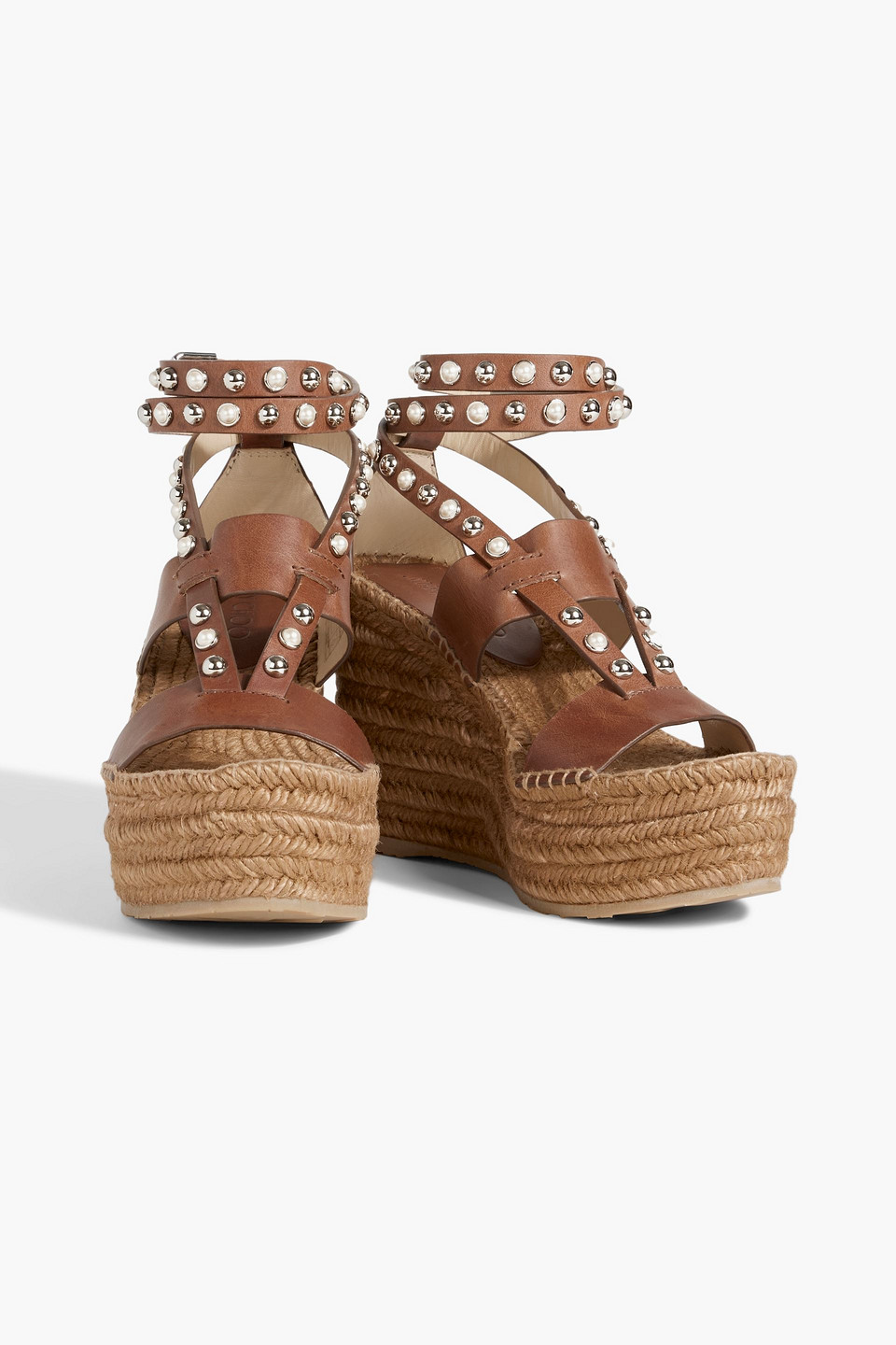 Shop Jimmy Choo Danica 110 Studded Leather Espadrille Wedge Sandals In Brown