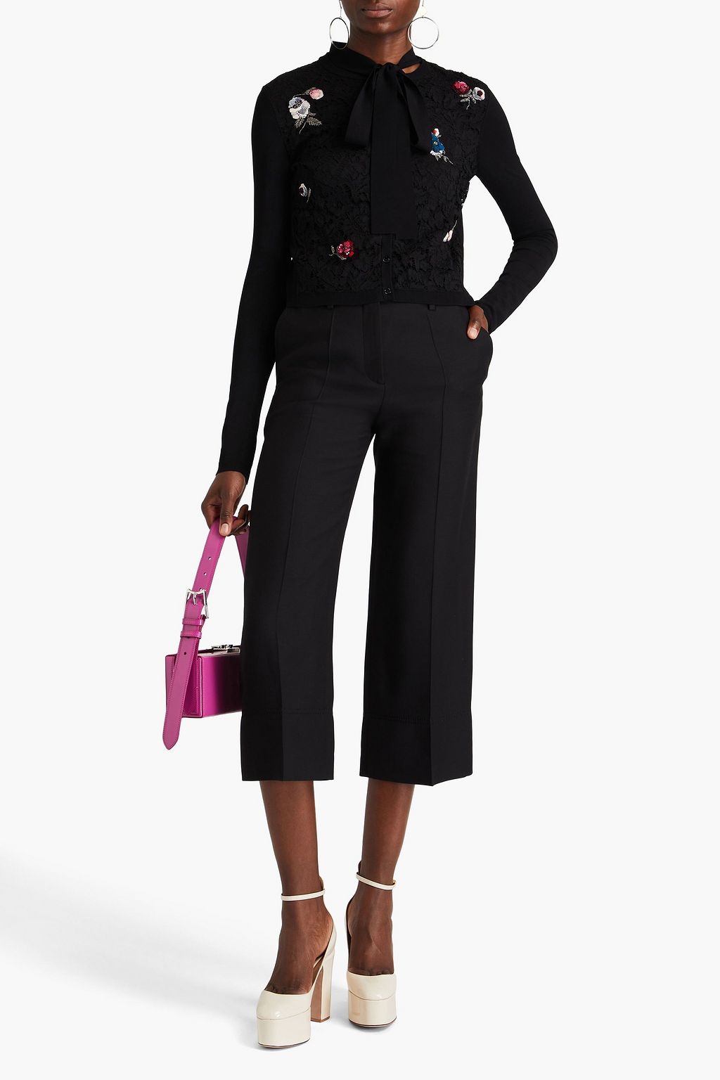 VALENTINO GARAVANI Cropped wool and silk-blend crepe straight-leg pants